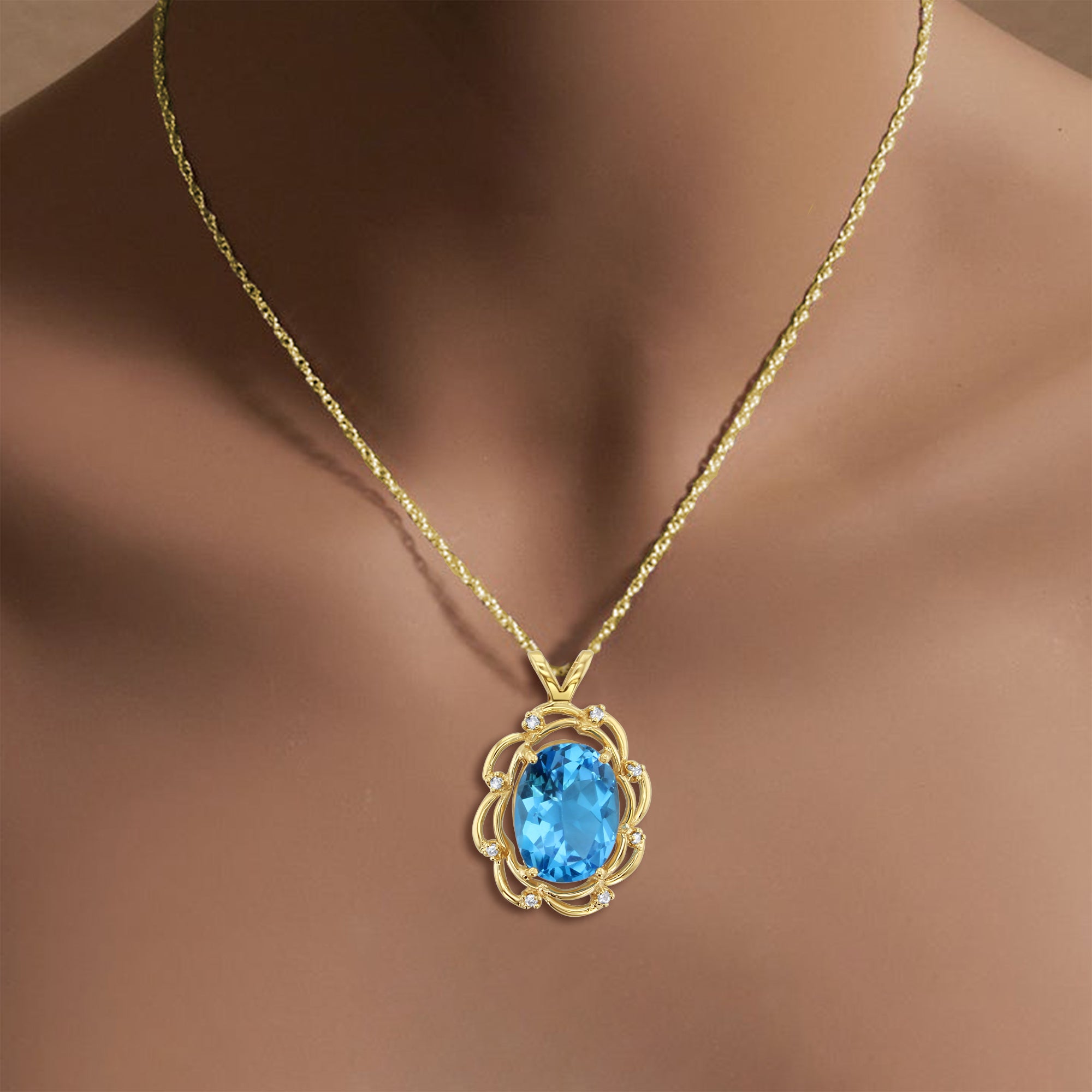 14k Yellow Gold Oval Blue Topaz Ring with Diamond Accents - Perfect for Engagement, Anniversary & Special Occasion Gifts