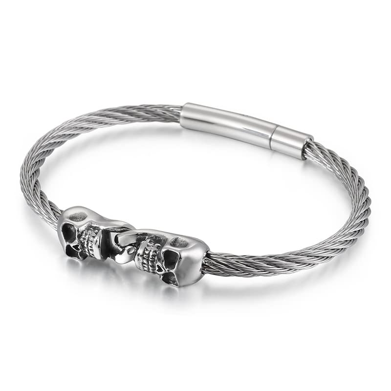 HUYHOAT Stainless Steel Skull Charm Biker Bracelet - Punk Bicycle Chain Bangle for Men & Women - Perfect for Motorcycle Riders, Gothic Fashion, and Rock Style Accessories