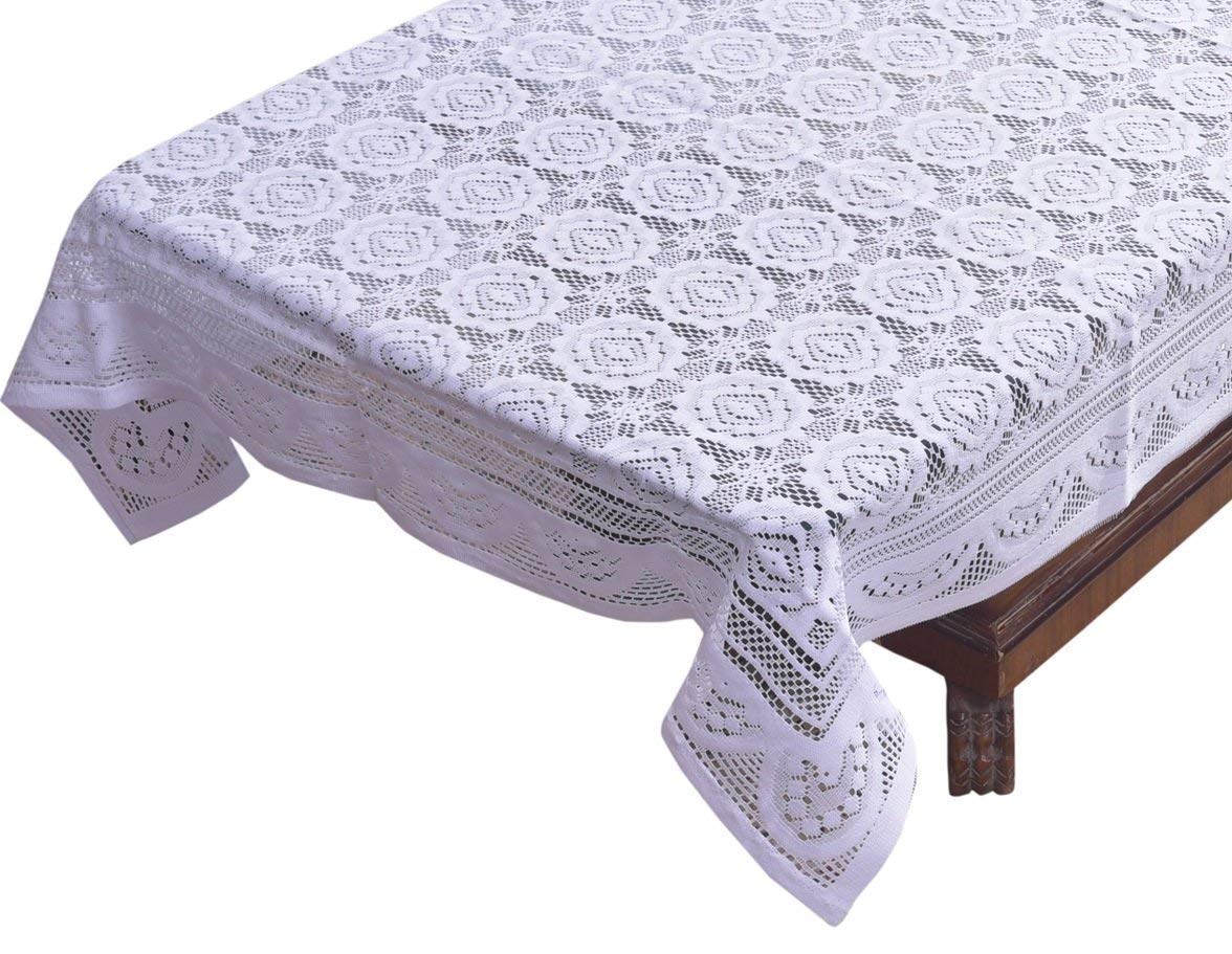 Stylish White Circle Design Cotton 4-Seater Center Table Cover for Living Room - Perfect for Home Decor, Parties & Indoor Use