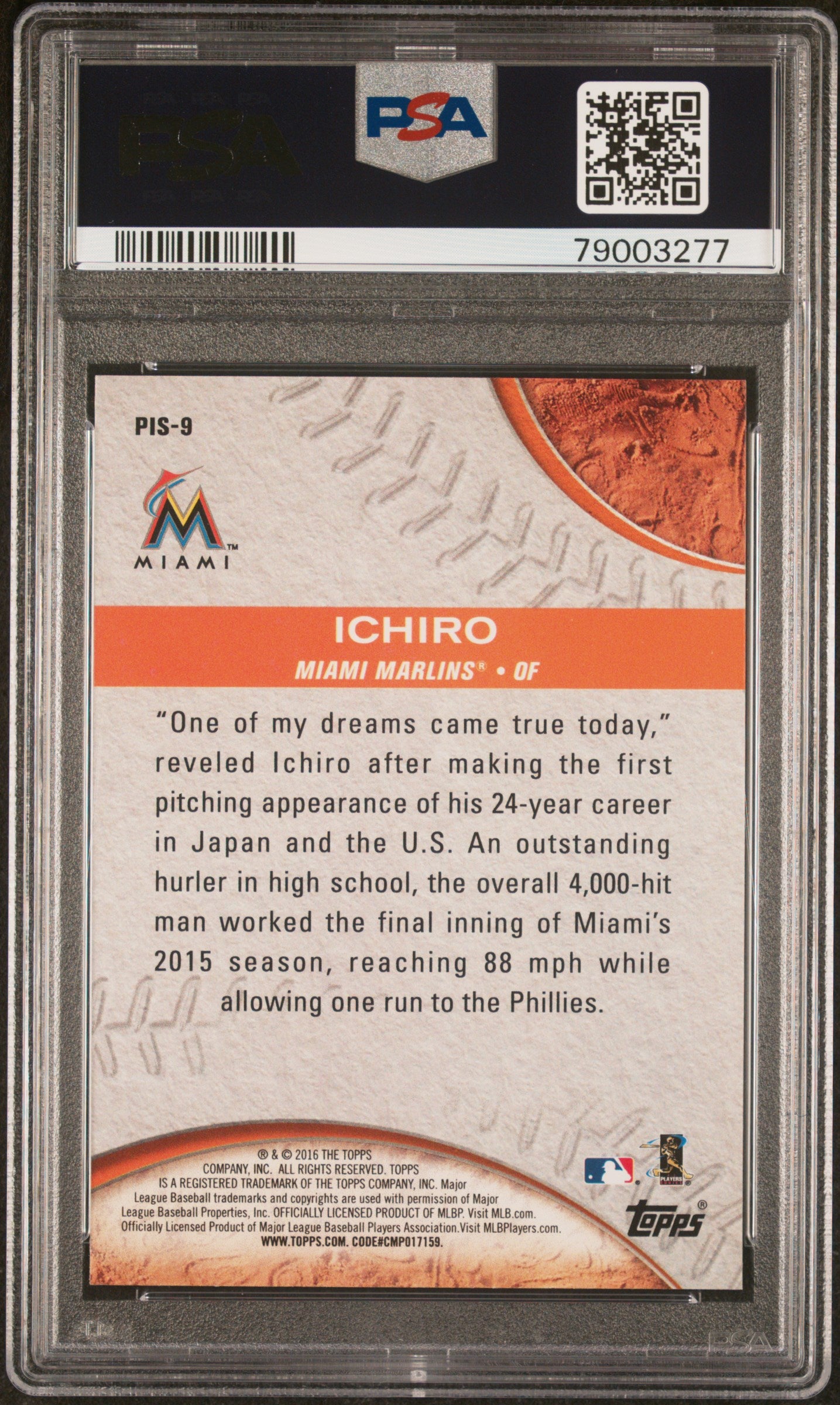 2016 Topps Pressed Into Service Ichiro #PIS9 PSA 10 Gem Mint Baseball Card - Perfect for Collectors and Display in Sports Memorabilia Rooms