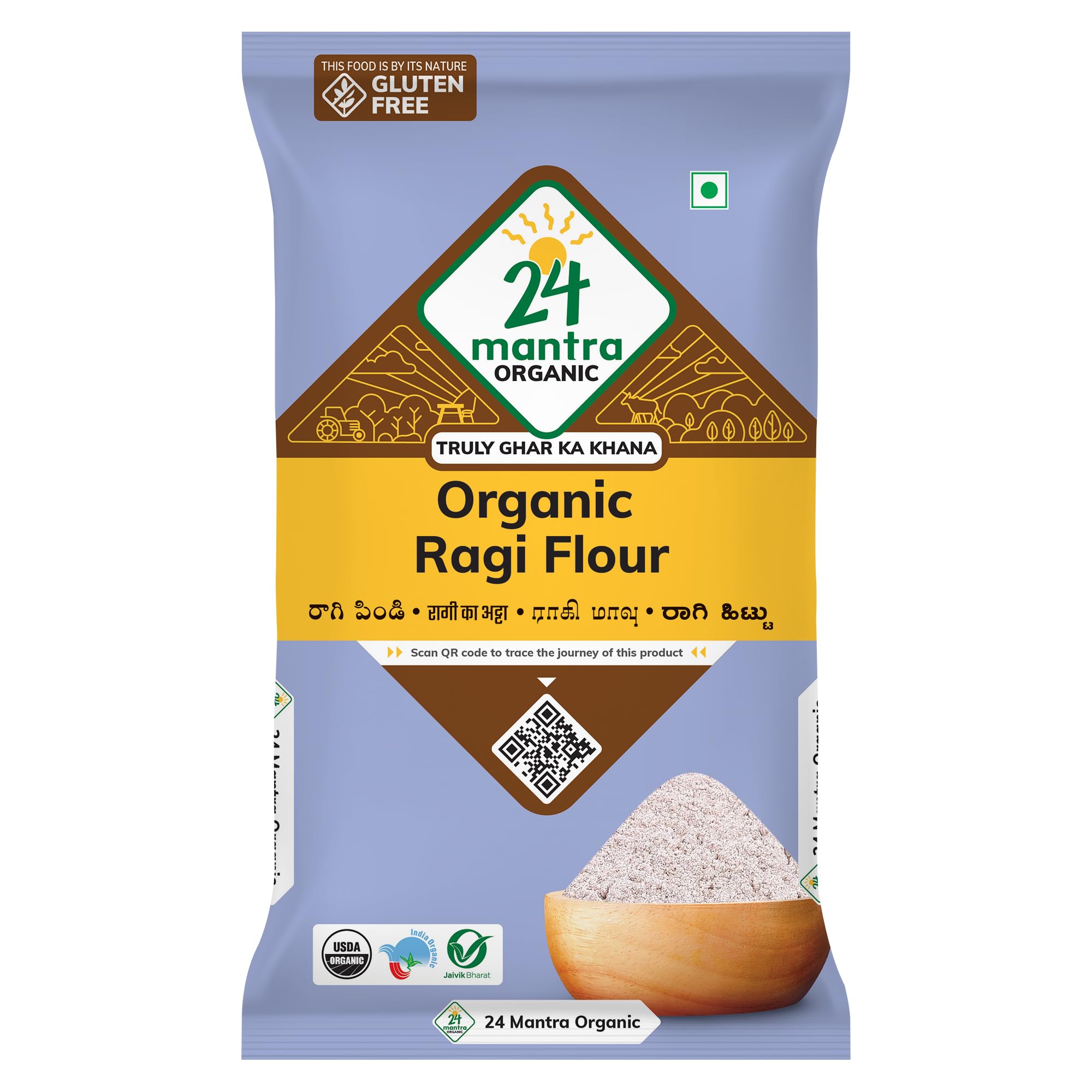 24 Mantra Organic Ragi Flour (Finger Millet/Nachni Flour) - 500g | Chemical-Free, Pesticide-Free, Naturally Gluten-Free | Perfect for Baking, Baby Food & Healthy Recipes