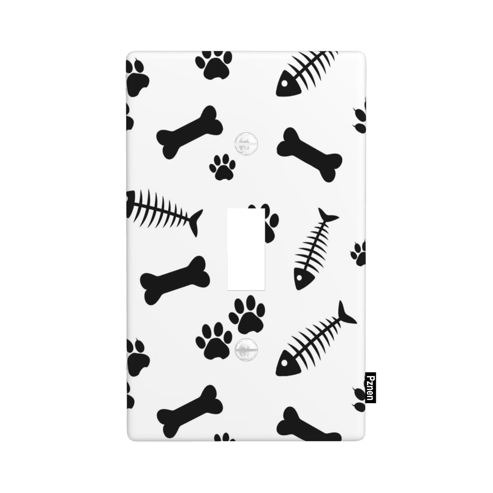 Dog Cat Animal Print 1-Gang Toggle Wall Plate - Paws and Fish Bones Light Switch Cover - Single Toggle Decorative Cover for Home, Office, Bedroom, Nursery - Easy Installation & Pet-Themed Decor
