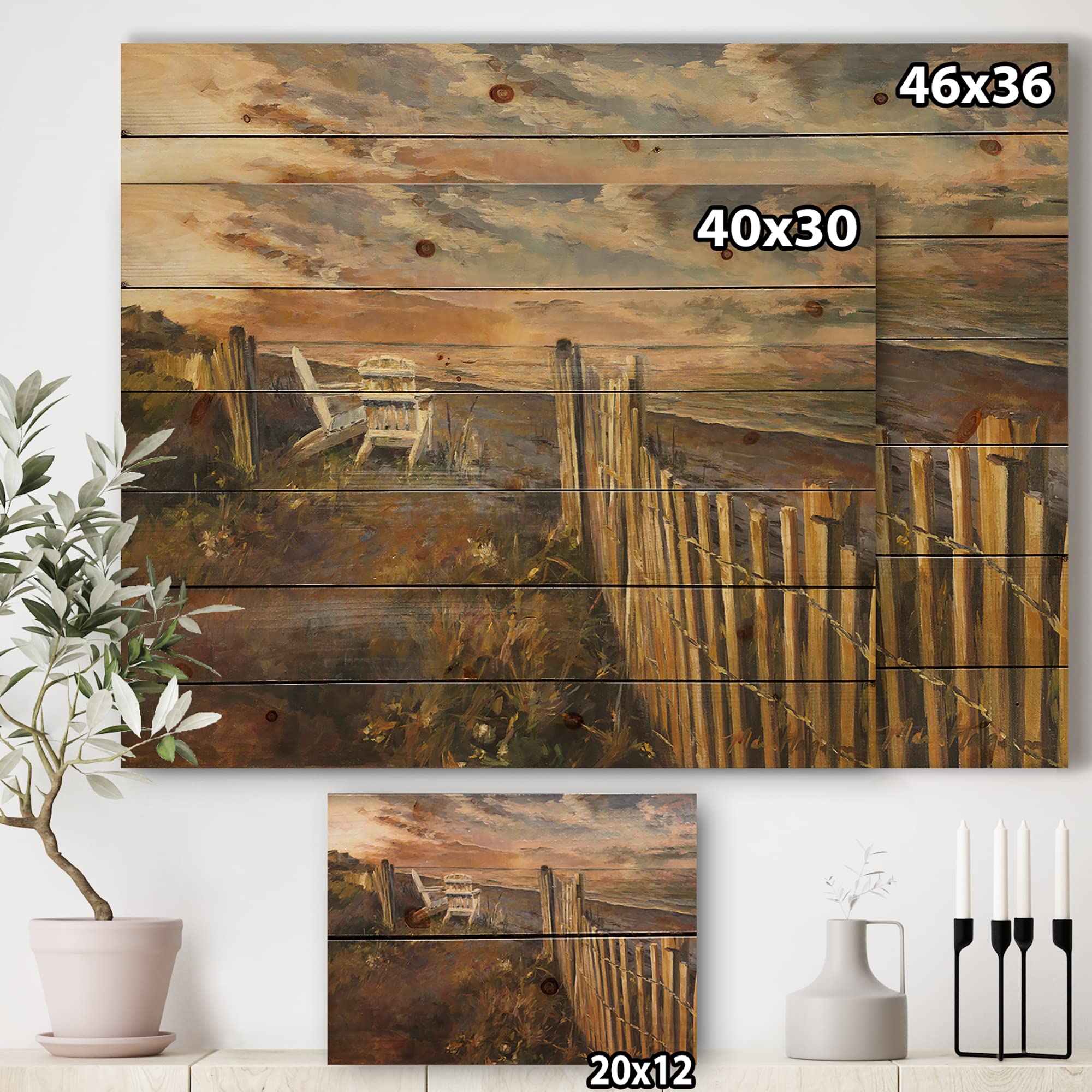 DesignQ Dunes Sunset Nautical Coastal Wood Wall Art - Brown Beach Wood Wall Decor, Large Natural Pine Wood Panel with Ocean Theme - Perfect for Living Room, Bedroom & Beach House Decor