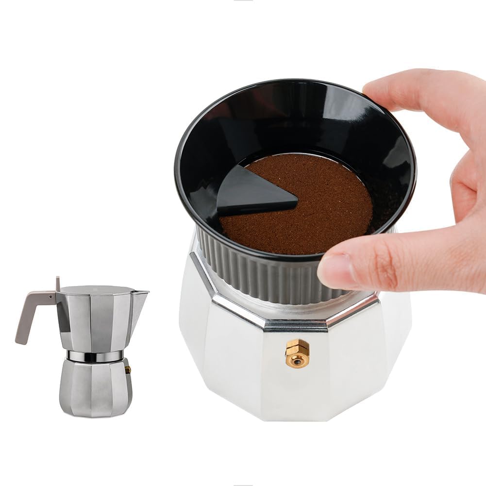 Watchget 60mm Moka Pot Dosing Funnel - Plastic Espresso Coffee Powder Receiver & Distribution Tool for 6-Cup Moka Express, Black | Perfect for Precise Coffee Grounds Measurement & Even Distribution in Home Barista Brewing
