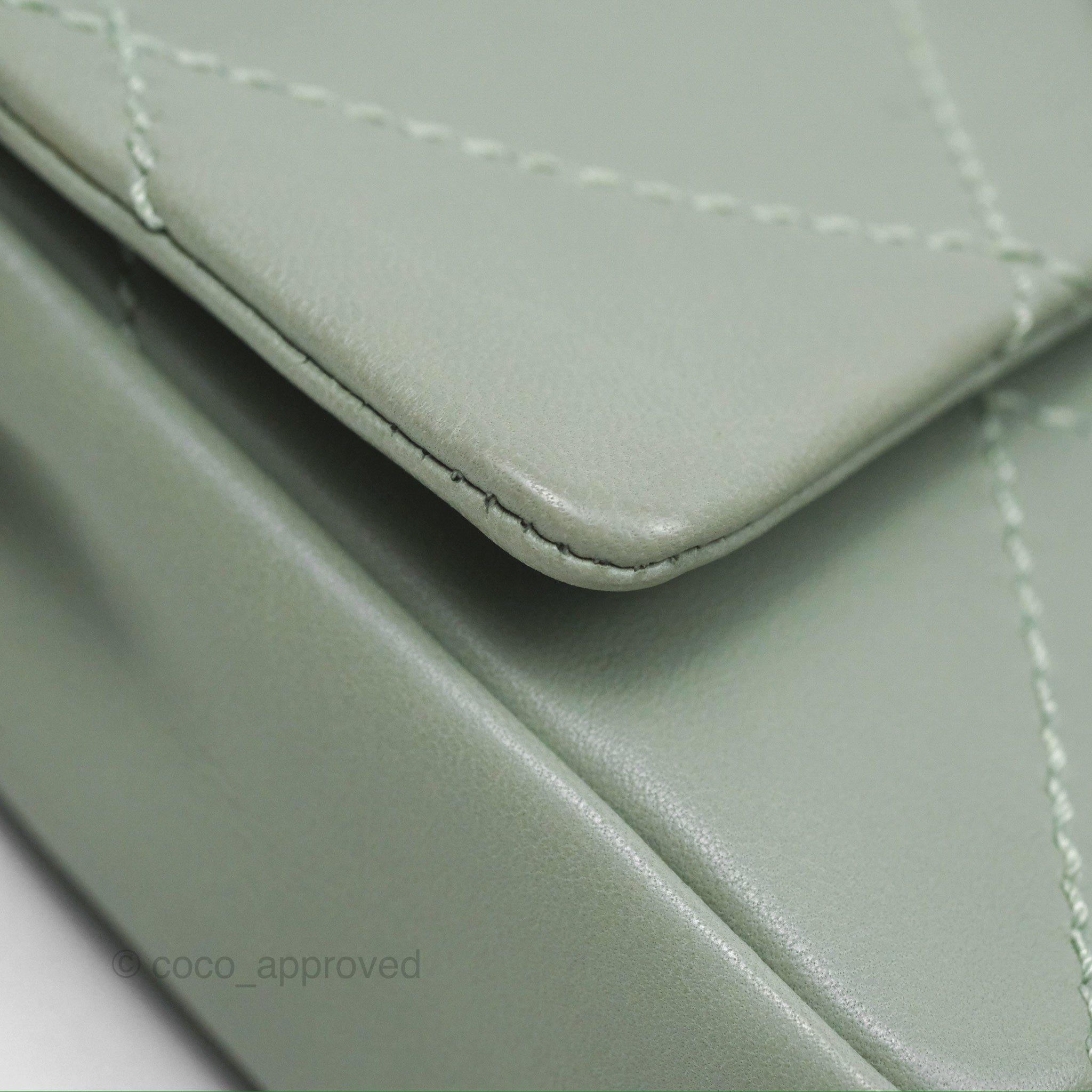 Chanel CC East West Flap Bag Genuine Lambskin Leather Mint Green with Silver Hardware - Luxury Crossbody Purse for Women, Perfect for Date Night & Special Occasions