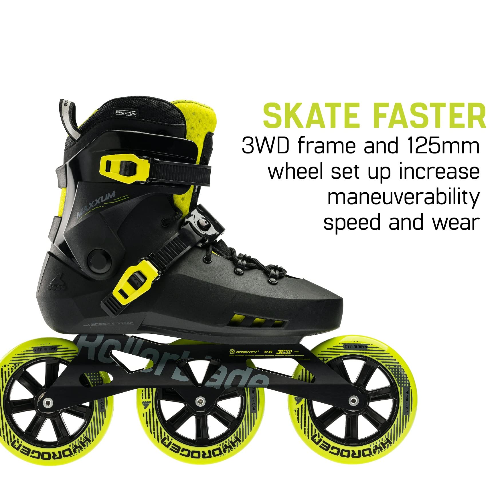 Rollerblade Maxxum 125 Unisex Adult Urban Inline Skates - High Performance Black & Lime Inline Skates for Fitness, Commuting & Urban Skating
