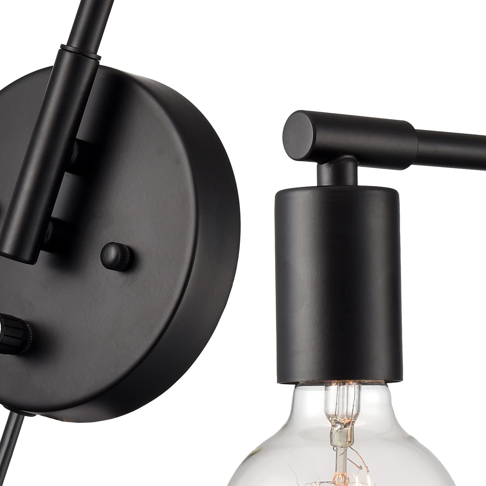 Modern Farmhouse Black Wall Sconces - Set of 2 Plug-in Swing Arm Wall Lamps with Switch - Perfect for Bedroom, Living Room & Home Office Lighting Decor