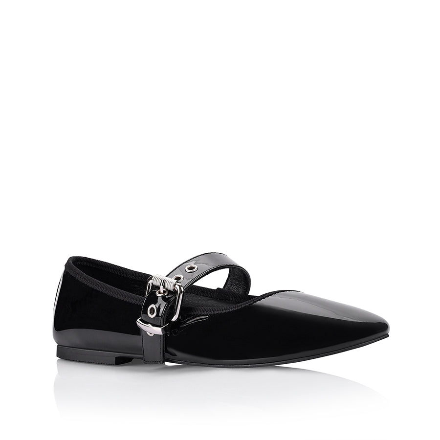 Banks Buckled Mary Jane Flats - Black Patent Leather Shoes for Women | Comfortable & Stylish for Work, Office & Formal Occasions