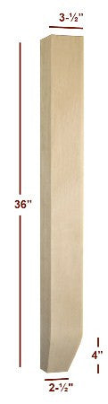 Sturdy Shaker Island Leg with Tapered Foot - Solid Wood Furniture Legs for DIY Tables, Chairs & Cabinets - Perfect for Farmhouse, Rustic & Industrial Style Home Decor