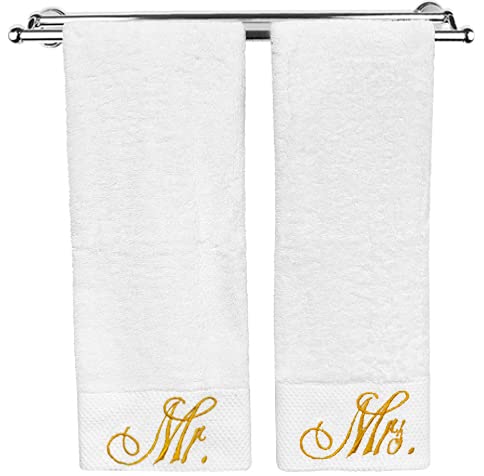 Mr. & Mrs. Embroidered Washcloths - Wedding, Anniversary Gifts (2-Pack) - Perfect for Couples' Spa Days