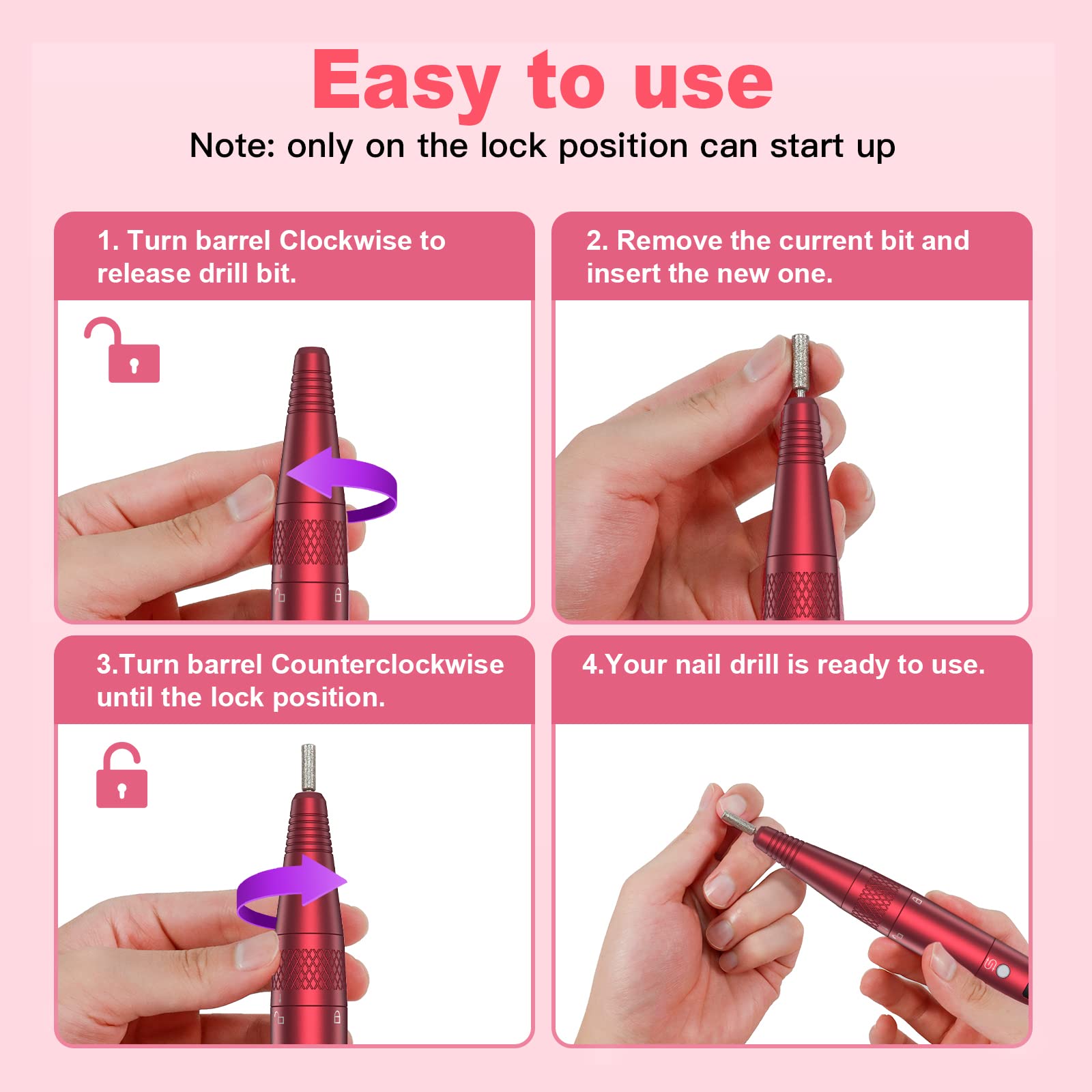 PELCAS Cordless Electric Nail Drill Kit with LCD Display - 5 Adjustable Speeds up to 20000RPM Professional Nail File Machine for Acrylic & Gel Nails - Perfect for Salon, Home Manicure & Pedicure Care