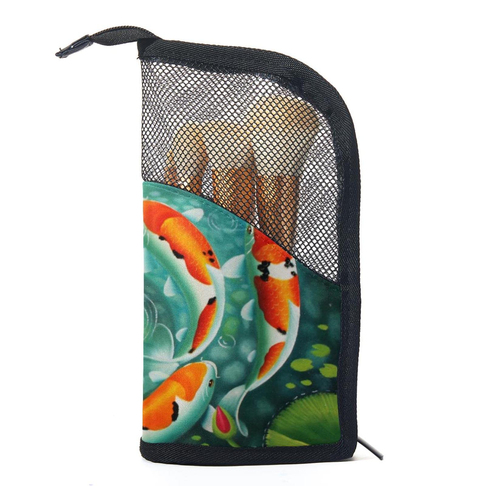 12-Piece Makeup Brush Organizer Bag with Japanese Koi Carp Design - Portable Cosmetic Brush Holder Case for Travel & Home Storage