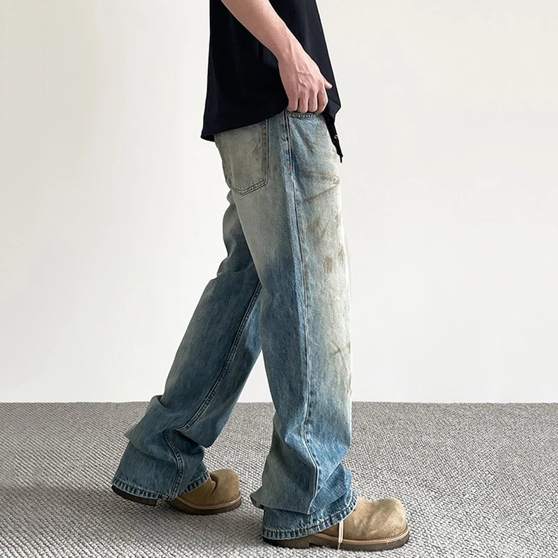 Vintage Tie-Dye High Waisted Flared Jeans for Men - American Streetwear Denim Pants with Distressed Design (Style 9W1481) | Perfect for Casual Wear, Music Festivals & Retro Fashion Outfits