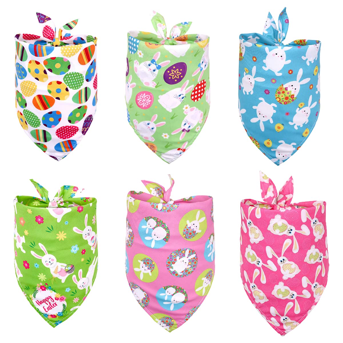 6-Piece Easter Dog Bandanas Set - Colorful Rabbit & Easter Egg Pattern Washable Adjustable Dog Scarves for Medium & Large Dogs - Perfect for Easter Pet Photos, Parties & Gifting (Random Colors)