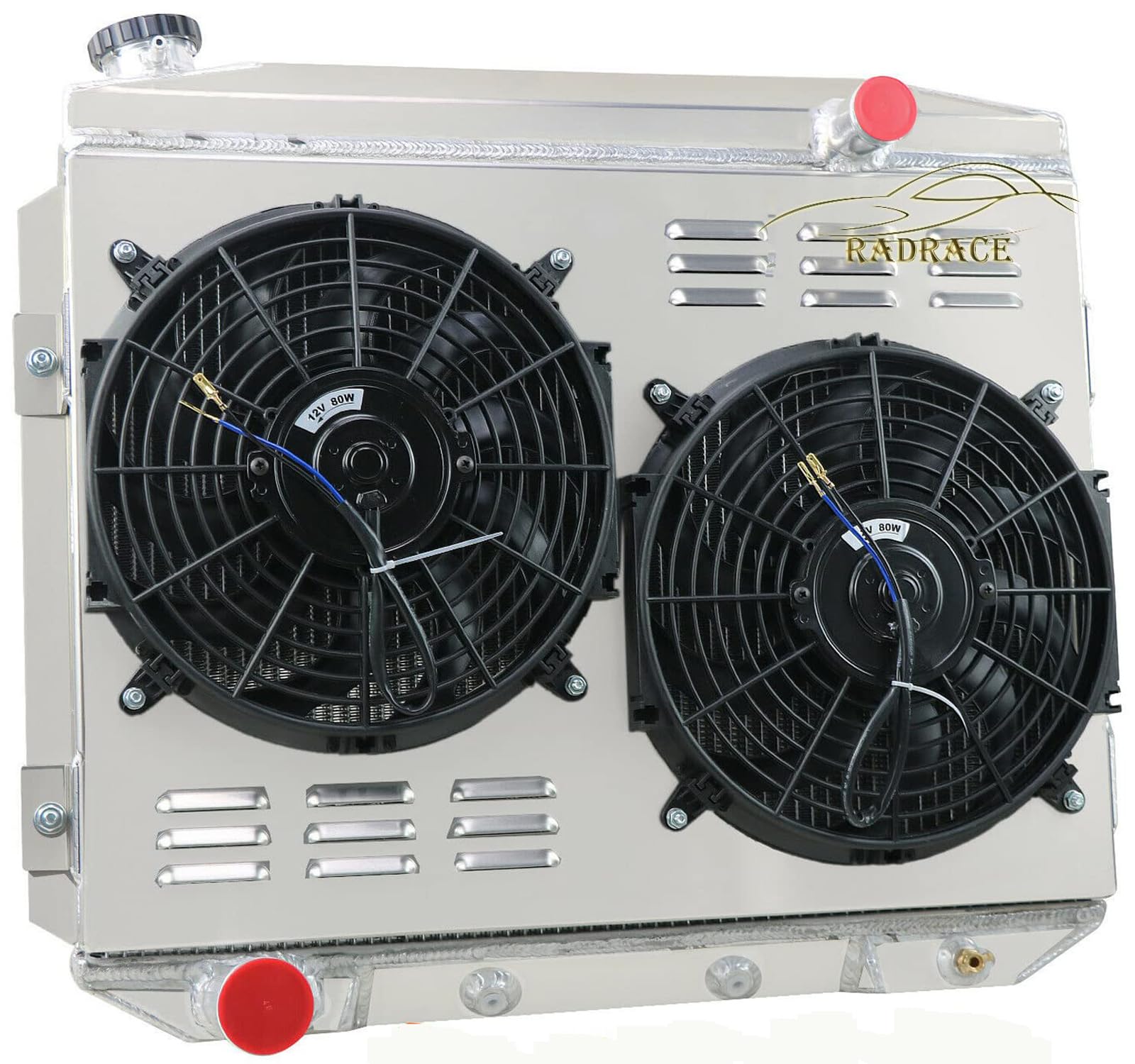 High Performance Aluminum Radiator for 1957-1959 Ford Fairlane/Galaxie/Ranchero & Mercury Montclair/Monterey/Park Lane - Fits 4.8L 5.1L 5.8L V8 Engines - 3 Row Core with Cooling Fan Shroud & Relay - Perfect for Classic Car Restoration & Hot Rod Upgrades