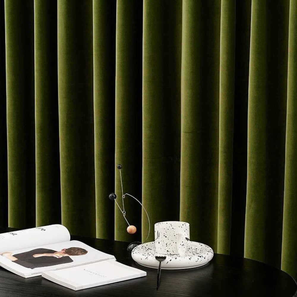 Taylor.H Dutch Plain Velvet Curtains - Dark Olive Green Blackout Drapes for Living Room & Bedroom - Thermal Insulated Window Treatments for Home Decor