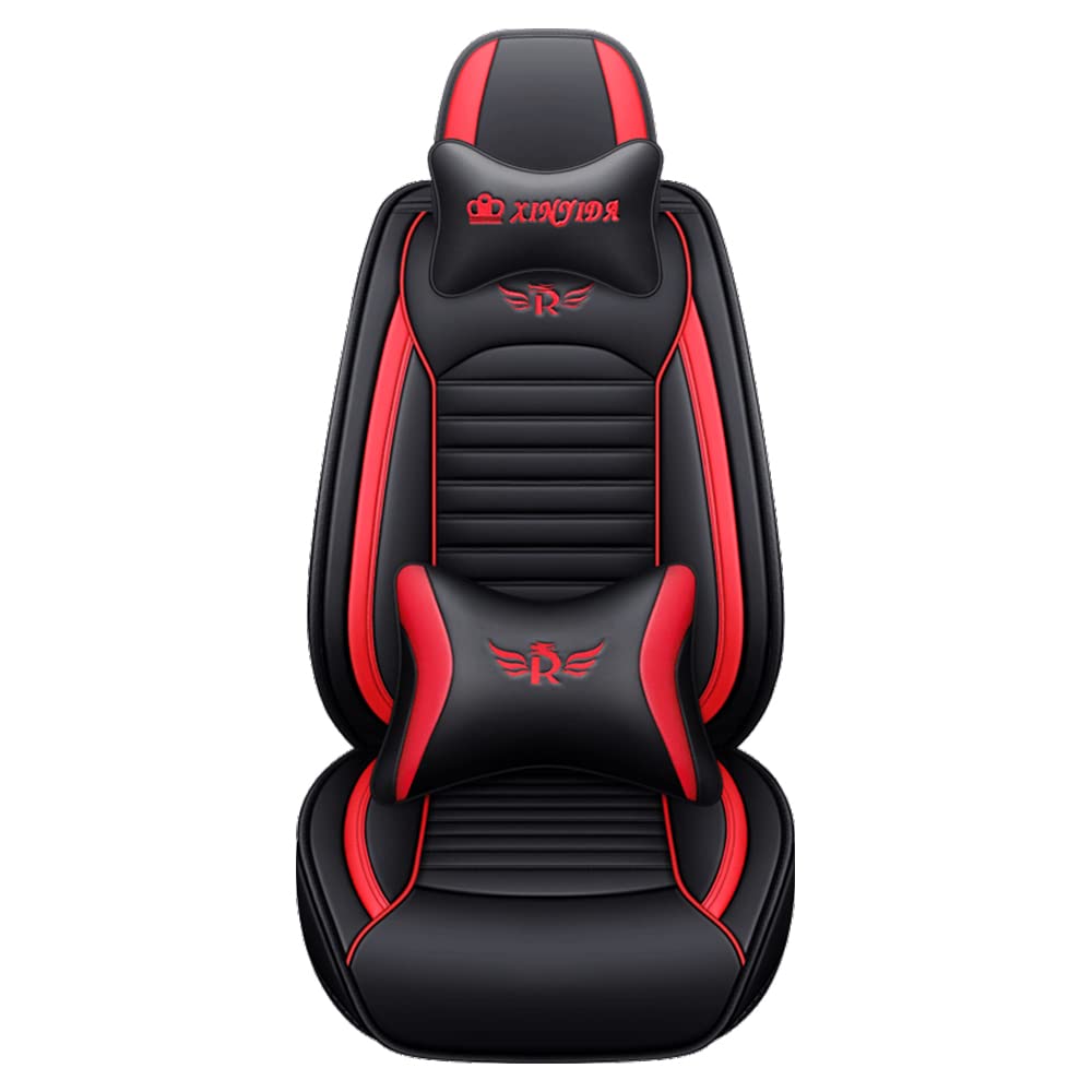 Premium PU Leather Car Seat Covers for Mercedes Benz GLE 550e (2017-2018) - 5-Piece Set with Headrest & Lumbar Support Pillows, Non-Slip Waterproof Design in Black/Red | Perfect for Road Trips, Daily Commuting & Protecting Original Seats