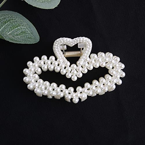 Elegant Pearl Hair Claw Clips for Women & Girls - 3 Pack Plastic Hair Barrettes & Clutches for Thick Hair - Perfect for Updos, Ponytails & Everyday Styling