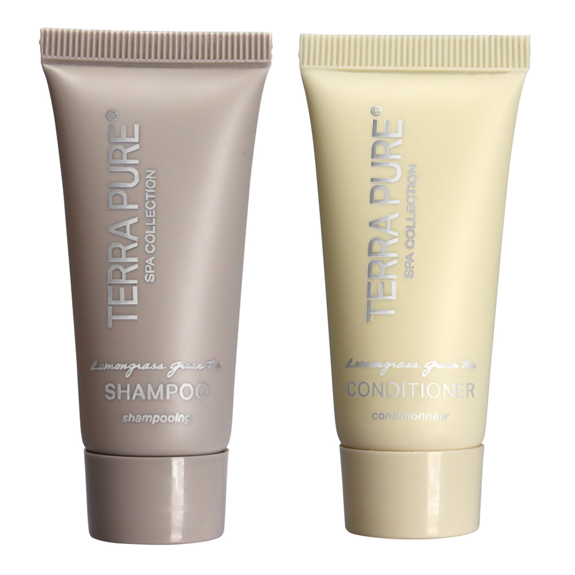 Luxury Travel-Size Shampoo and Conditioner Set - Terra Pure Spa Collection (0.85 oz Tubes, Case of 300) | Perfect for Hotels, Gyms, Spas & Travel Essentials