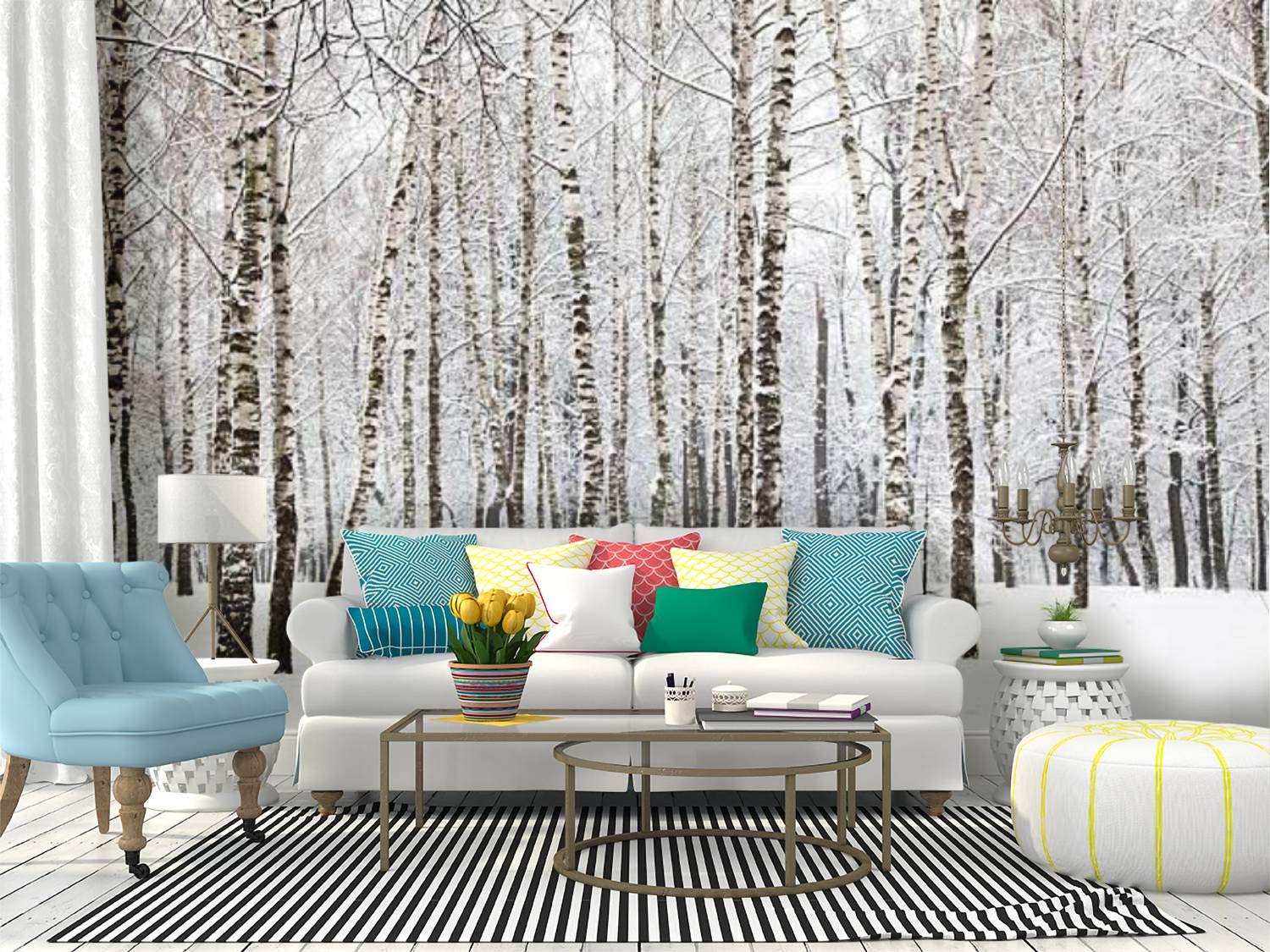 RECETHROWS Winter Birchwood Peel and Stick Wallpaper - Self-Adhesive Removable Vinyl Wall Mural for Home Decor | Perfect for Bedroom, Living Room & Nursery Accent Walls