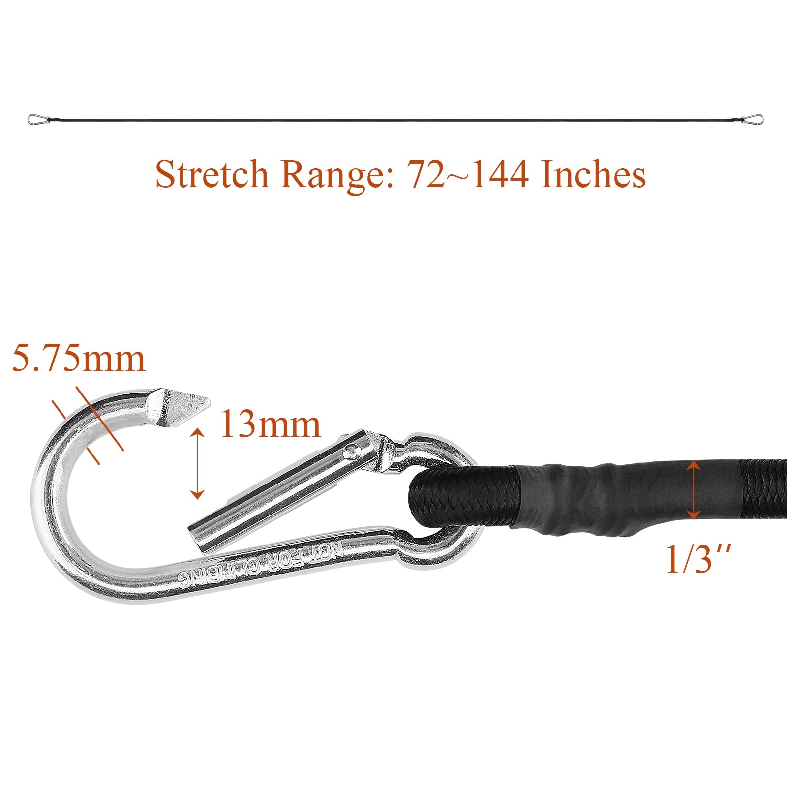 72 Inch Heavy Duty Black Bungee Cords with Carabiner Hooks - 2 Pack Elastic Tie Down Straps for Camping, Moving, Truck Bed, Outdoor Gear & Home Organization