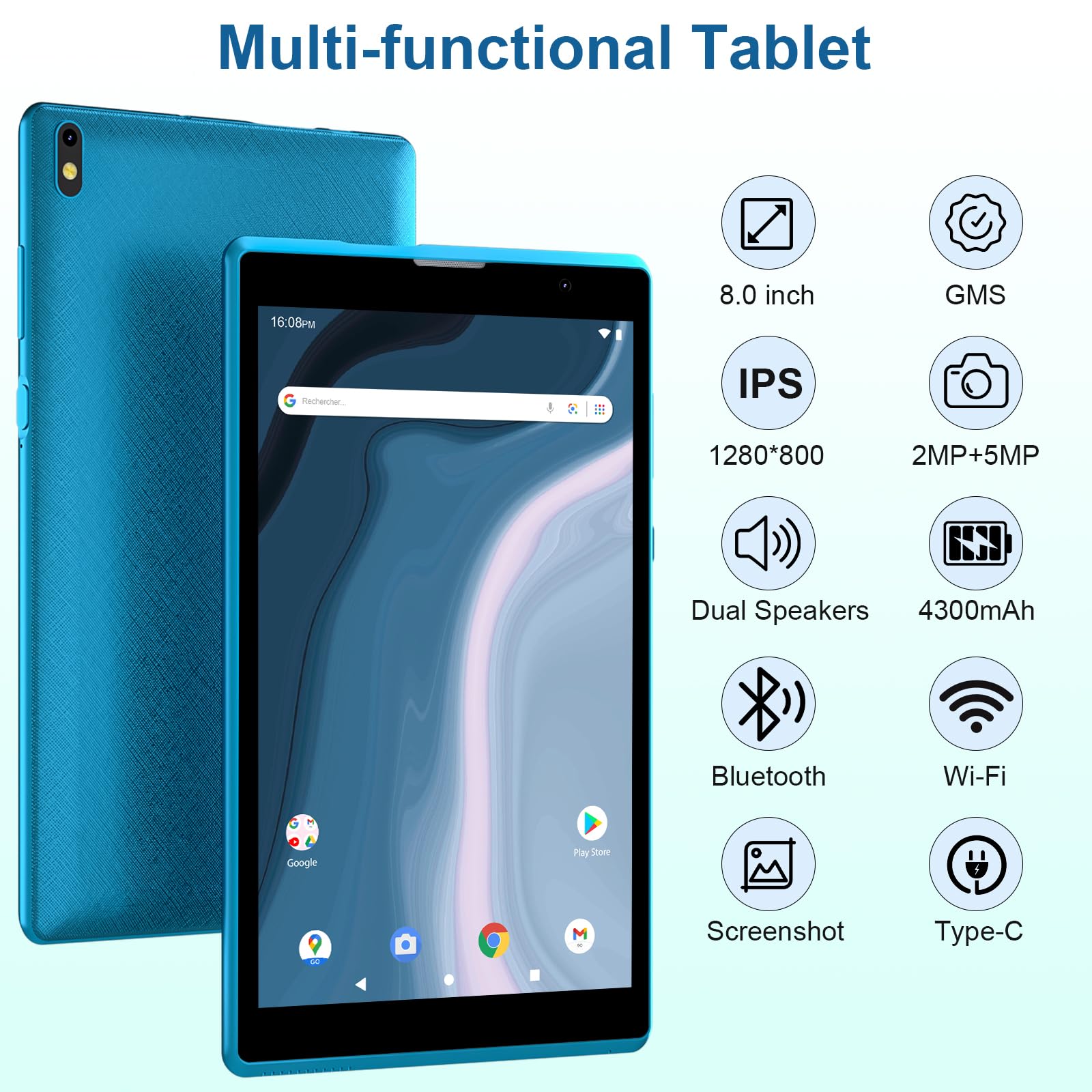 8 Inch Android 12 Tablet with 4GB RAM 32GB ROM | Quad-Core Processor | Dual Camera | WiFi | 1TB Expandable Storage | GMS Certified | Green - Perfect for Gaming, Streaming & Work