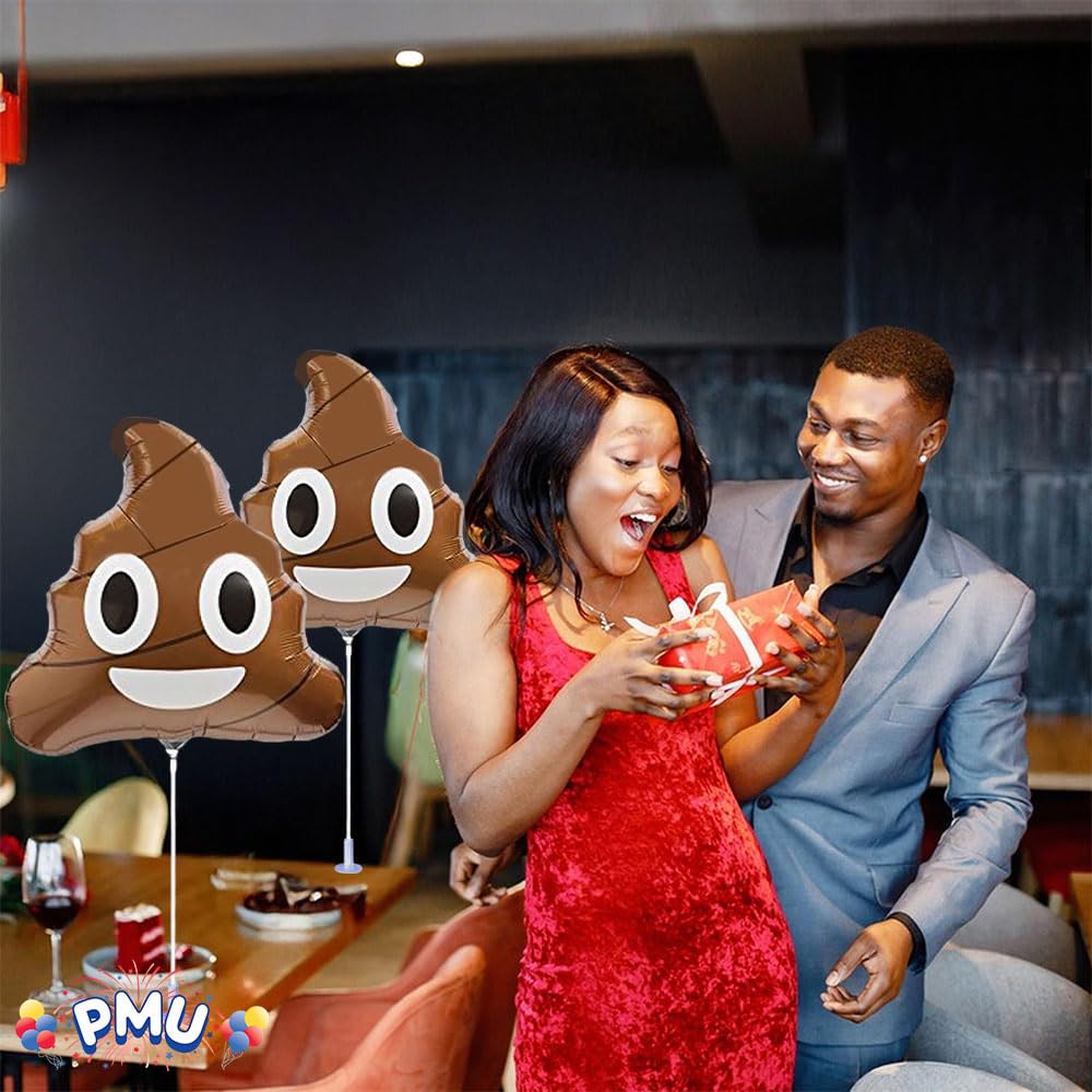 PMU Emoji Poop Balloons 9 Inch - Pre-Inflated with Sticks (12 Pack) - Perfect for Birthday Parties, Baby Showers & Funny Gifts