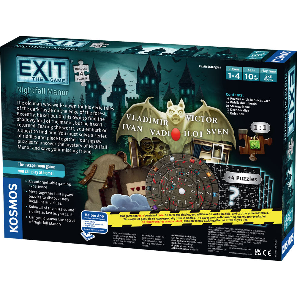 EXIT: Nightfall Manor - Escape Room Board Game with 4 Challenging Puzzles | Perfect for Family Game Night & Team Building Activities