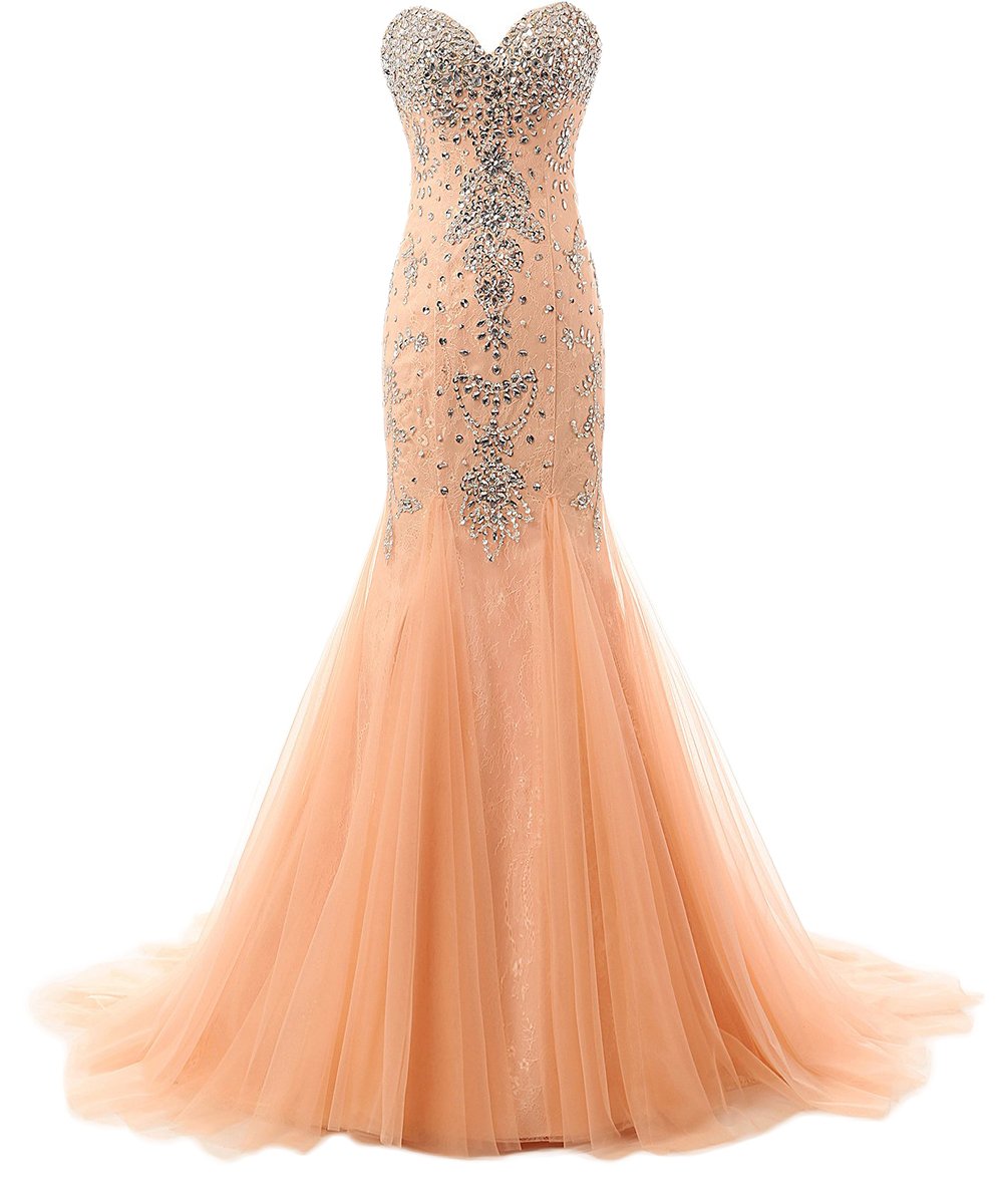 Elegant Peach Sweetheart Mermaid Prom Dress with Sequins & Rhinestones for Women – Perfect for Formal Dances, Weddings & Special Occasions