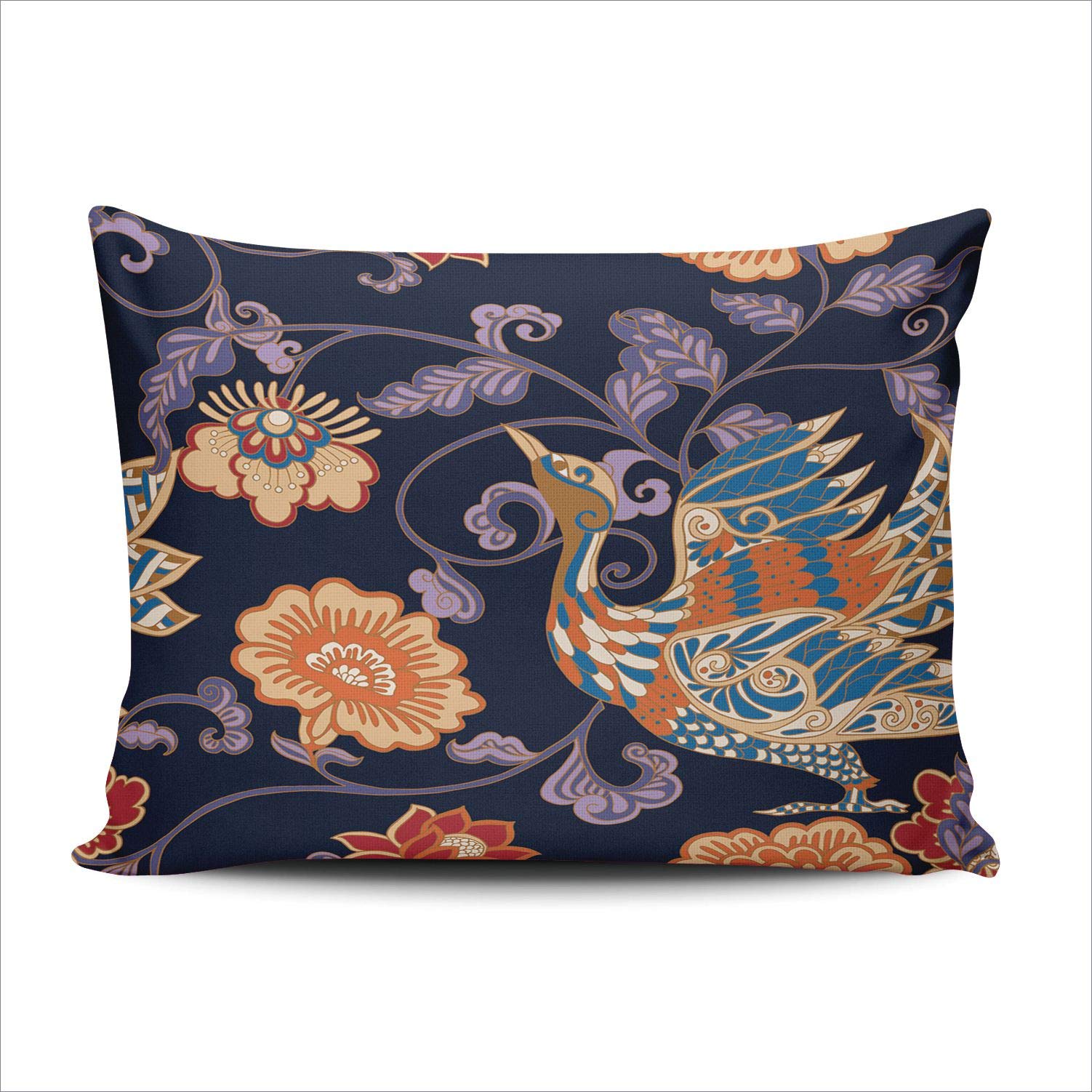 Vintage Floral Birds & Butterflies Decorative Pillow Covers - 12x16 Inch Hidden Zipper Throw Pillow Cases for Living Room, Bedroom & Boudoir - Custom Printed One-Side Design