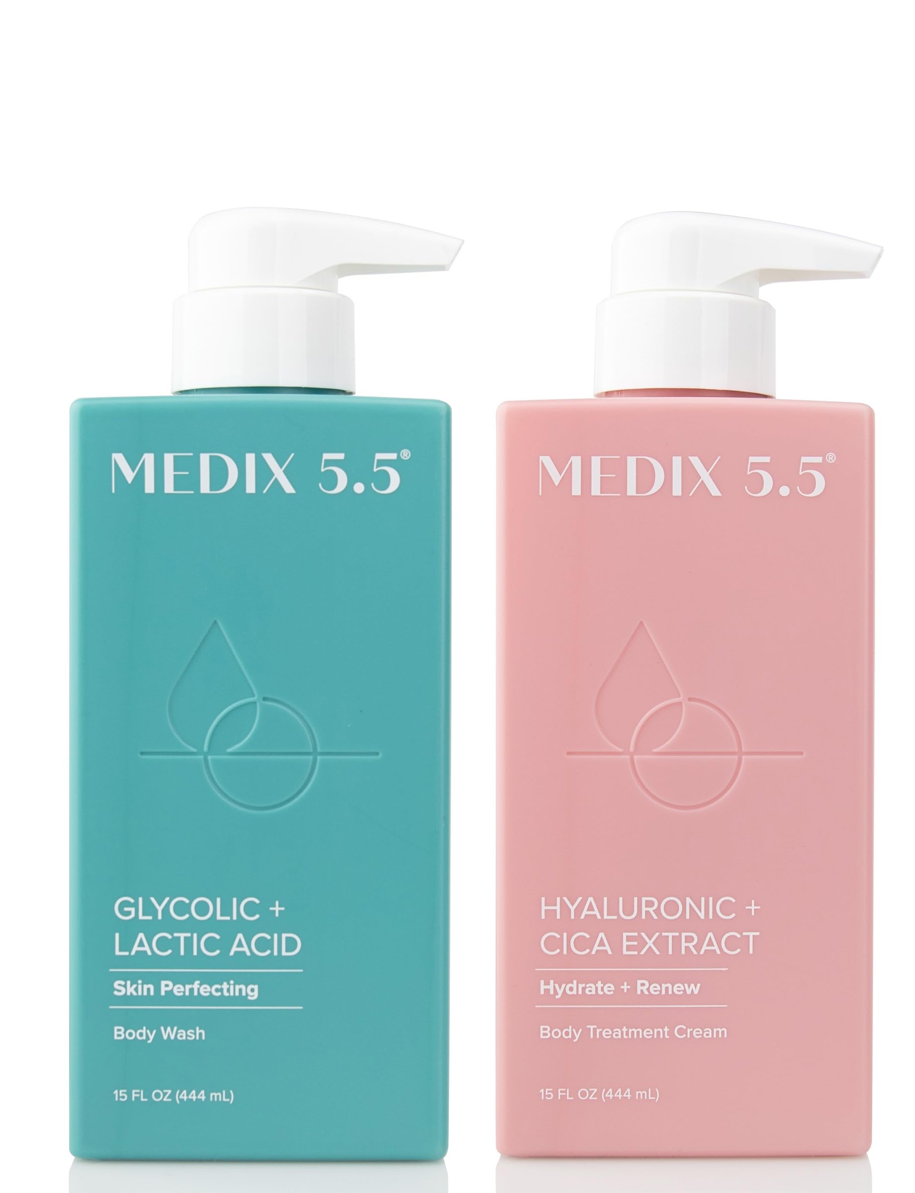 Medix 5.5 Hyaluronic Acid Hydrating Body Cream & Glycolic Acid Exfoliating Body Wash Set - Moisturizing & Smoothing Skincare Duo for Dry Skin, Perfect for Daily Shower Routine & Post-Workout Care