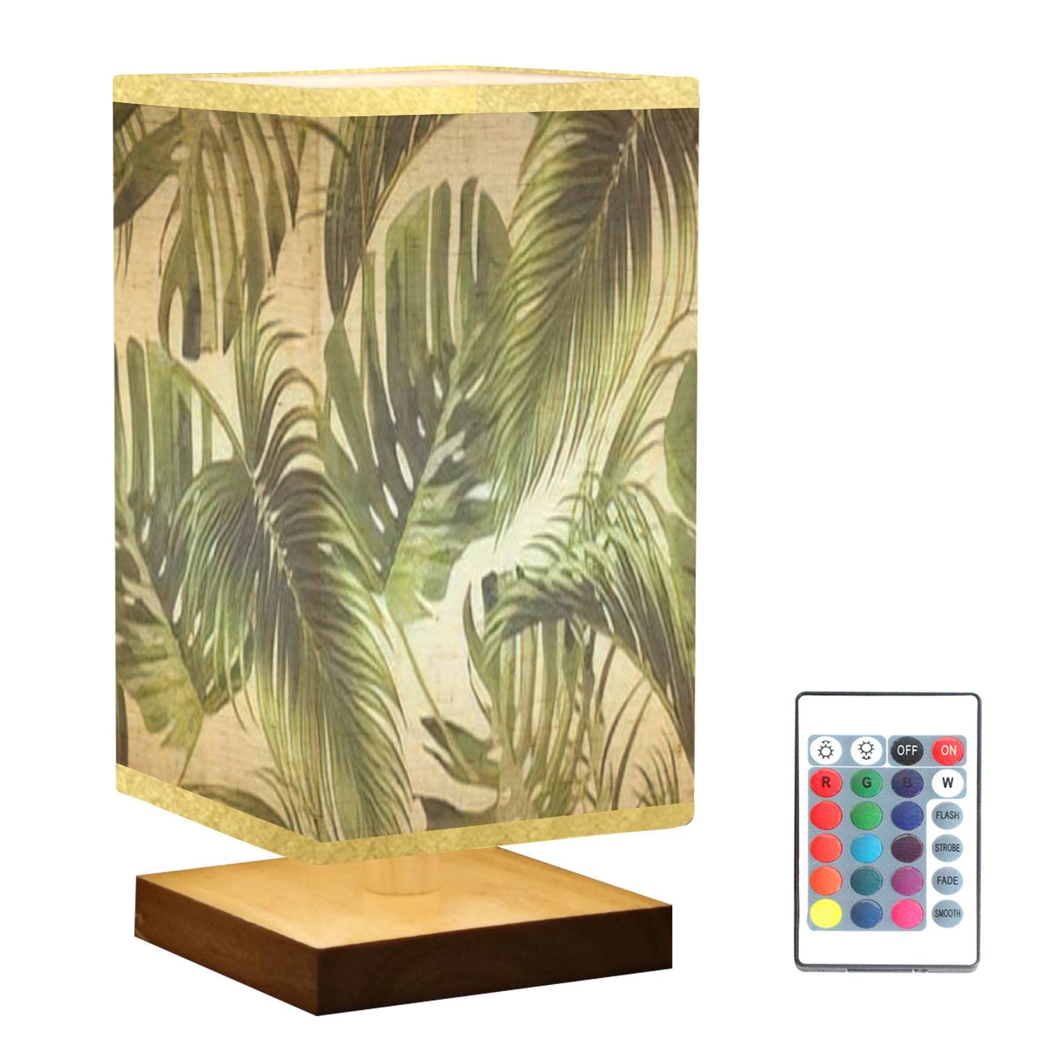 Dimmable Tropical Palm Leaf Nightstand Lamp with Wooden Base & Flaxen Fabric Shade - Bedside Table Lamp for Bedroom, Living Room | Perfect for Reading, Relaxation & Home Decor