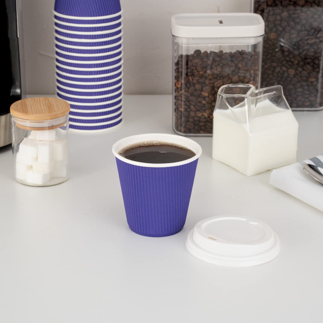 8 oz Disposable Paper Coffee Cups - 25 Pack Leakproof & Insulated Ripple Wall Hot Cups, Eco-Friendly Recyclable Royal Purple - Perfect for Coffee Shops, Offices, and Catering Events (Lids Sold Separately)