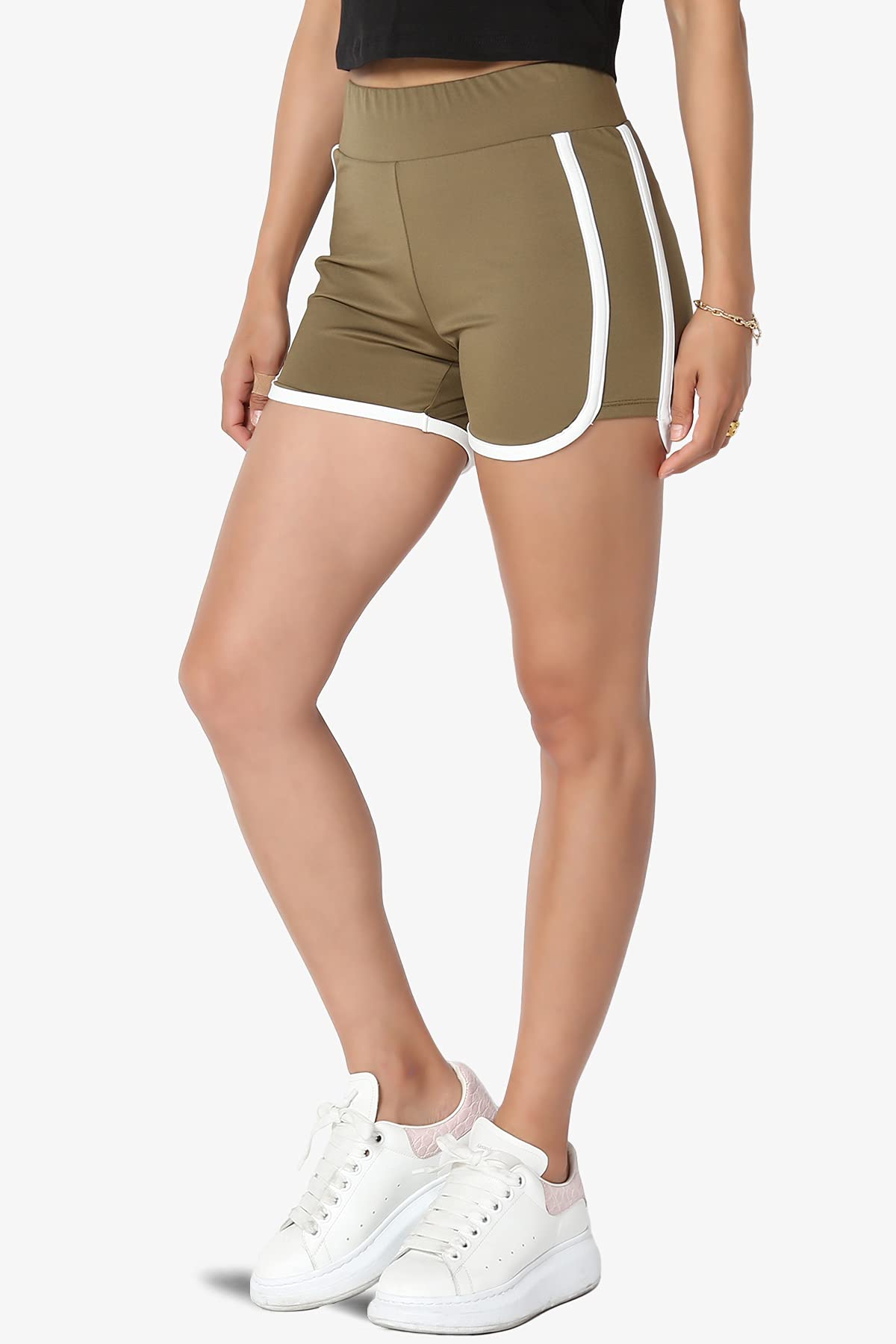 TheMogan Women's High Waisted Athletic Running Shorts - Quick Dry Workout Biker Shorts for Gym, Yoga & Outdoor Sports | Comfortable Stretchy Dolphin Hem Design