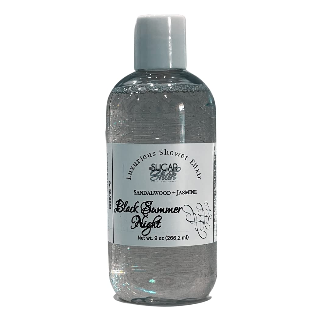 2 in 1 Moisturizing Shower Gel & Bubble Bath - 9 oz Hydrating Body Wash for Dry & Sensitive Skin | Vegan Friendly, Handmade Shower Elixir from The Sugar Shak Collection | Perfect Gift for Her/Him (Black Summer Night) | Relaxing Bath & Shower Experience for Self-Care & Spa Days
