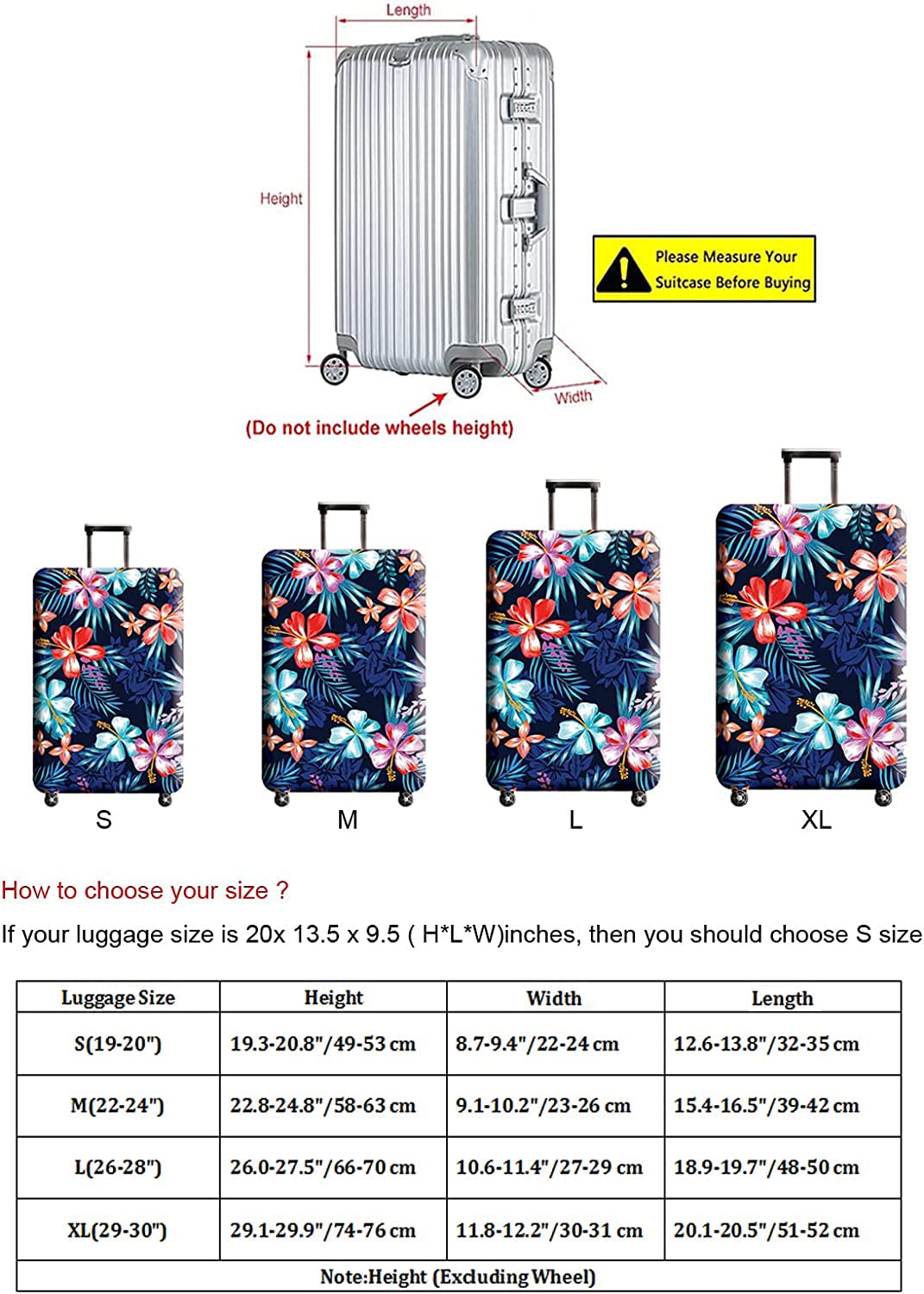 **Elastic Spandex Luggage Cover - Washable Suitcase Protector for 19-20 Inch Bags | Travel Accessory for Floral Design Suitcases**    *(Perfect for protecting your luggage from scratches, dirt, and wear during flights, road trips, and train travels.)*