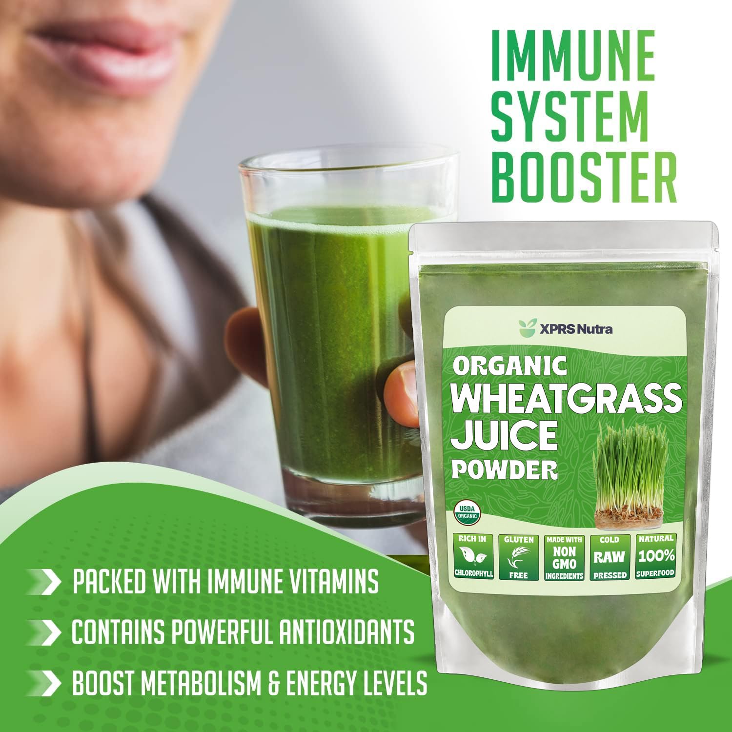 Organic Wheatgrass Juice Powder - Sustainably Grown, Instant & Concentrated - More Potent Than Regular Wheatgrass Powder - 4oz - Boost Energy, Detox & Immunity - Perfect for Smoothies, Juices & Wellness Shots