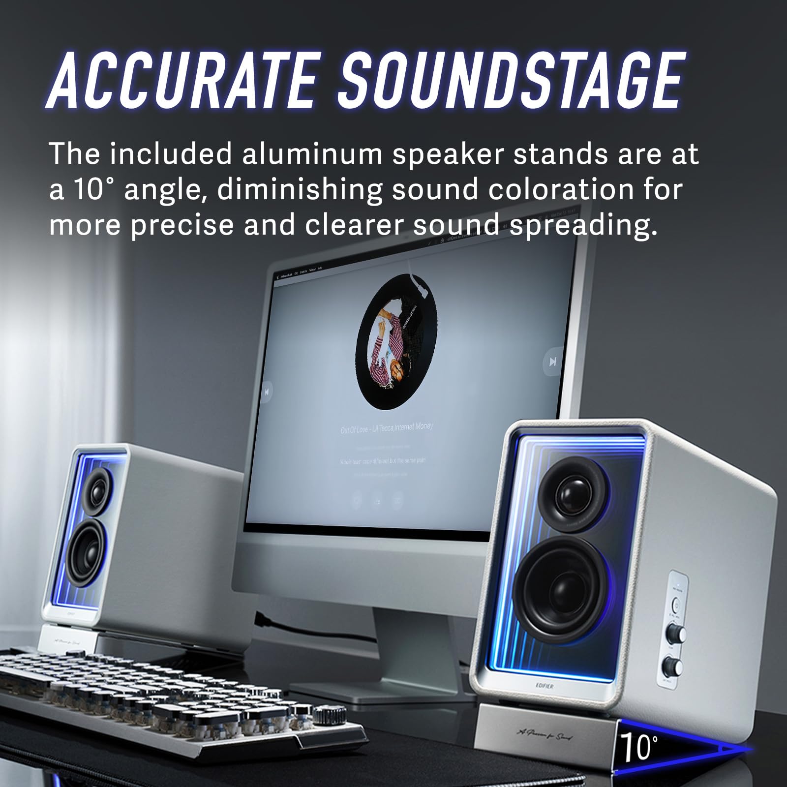 Edifier QR65 Active Monitor Speaker with 65W GaN Fast Charger - 70W RMS Bluetooth Computer Speakers, Hi-Res 24bit Wireless Audio, Subwoofer Out & RGB Light Effects (White) - Perfect for Home Studio, Gaming & Music Listening