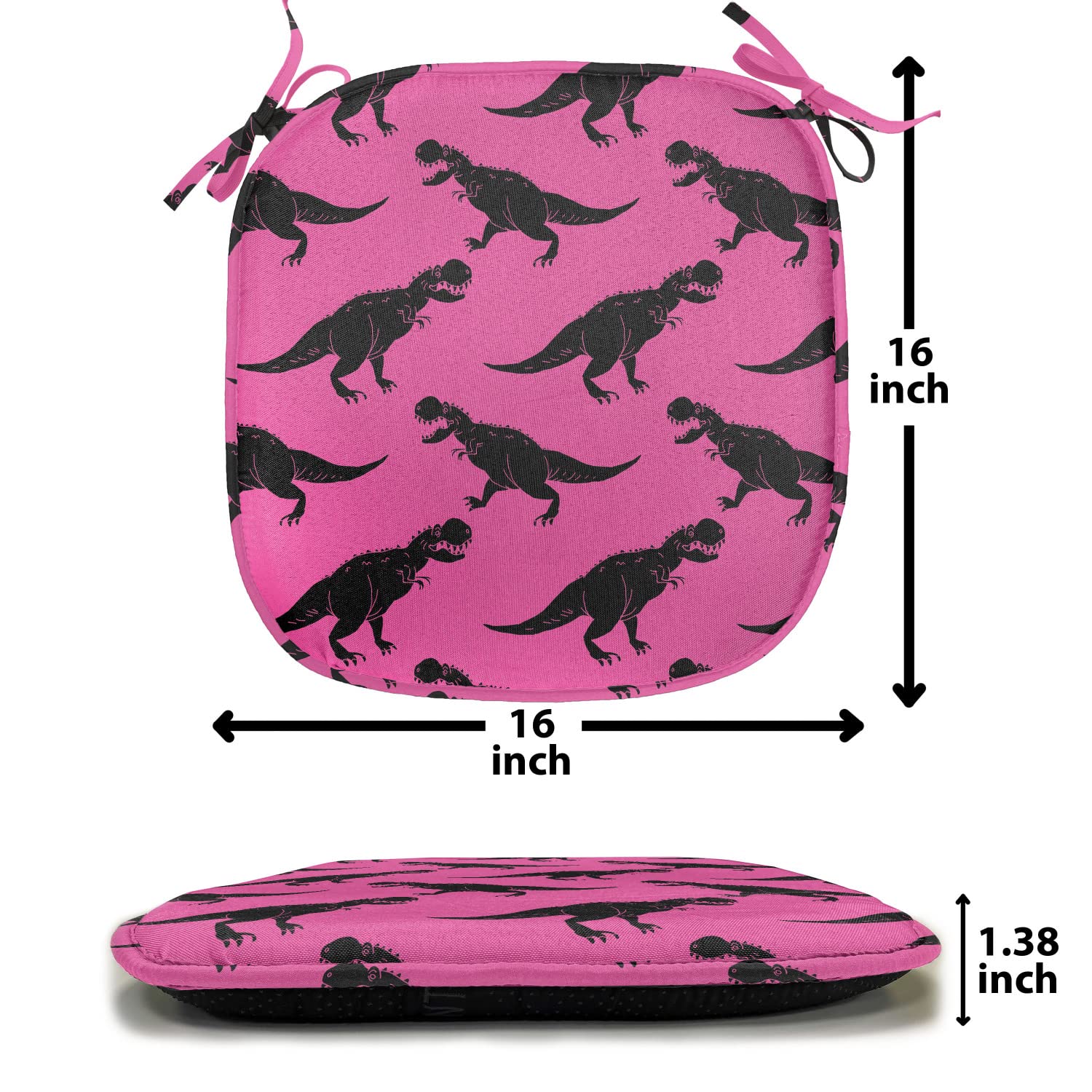 12-Pack Jurassic Dinosaur Chair Cushions - T-Rex Silhouette Design, Non-Slip Seat Pads for Kitchen & Patio (16x16 Inches, Pink & Black) | Perfect for Dining Chairs, Outdoor Furniture, and Home Decor