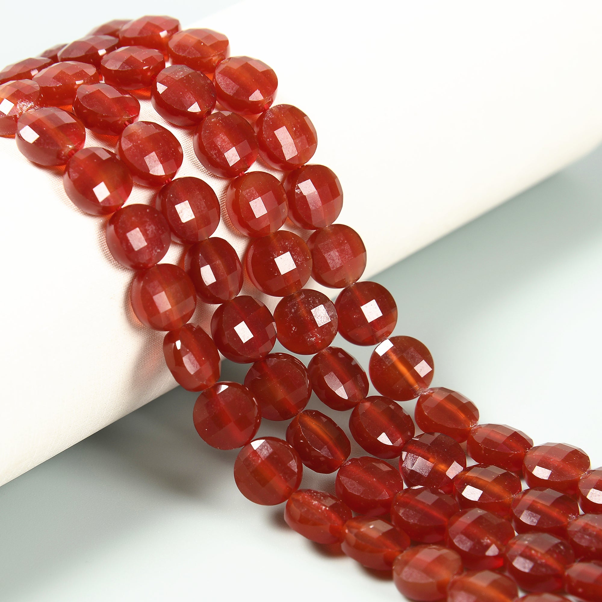 Natural Carnelian Faceted Coin Beads 10mm - 15.5 Inch Strand for Jewelry Making, DIY Bracelets & Necklaces - Healing Crystal Beads for Meditation & Energy Work