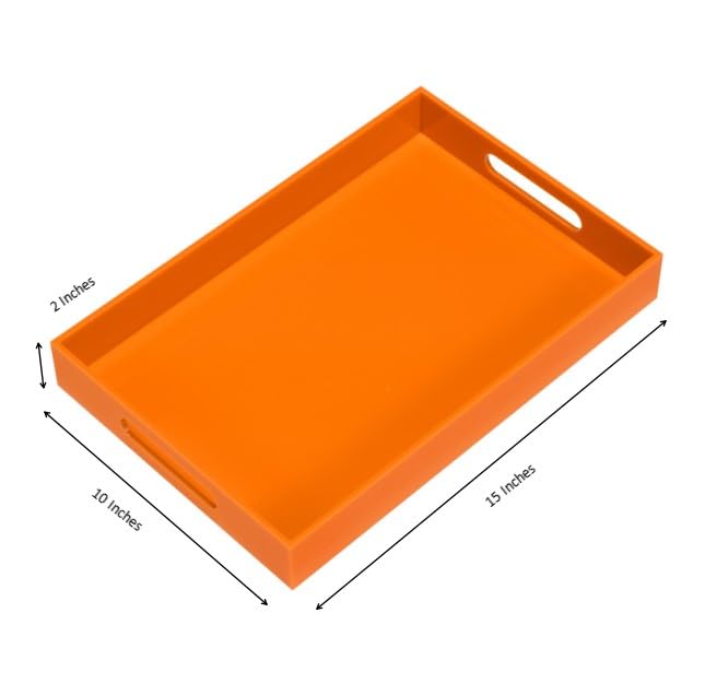 Orange Acrylic Serving Tray with Handles - 10x15 Inch for Kitchen & Vanity