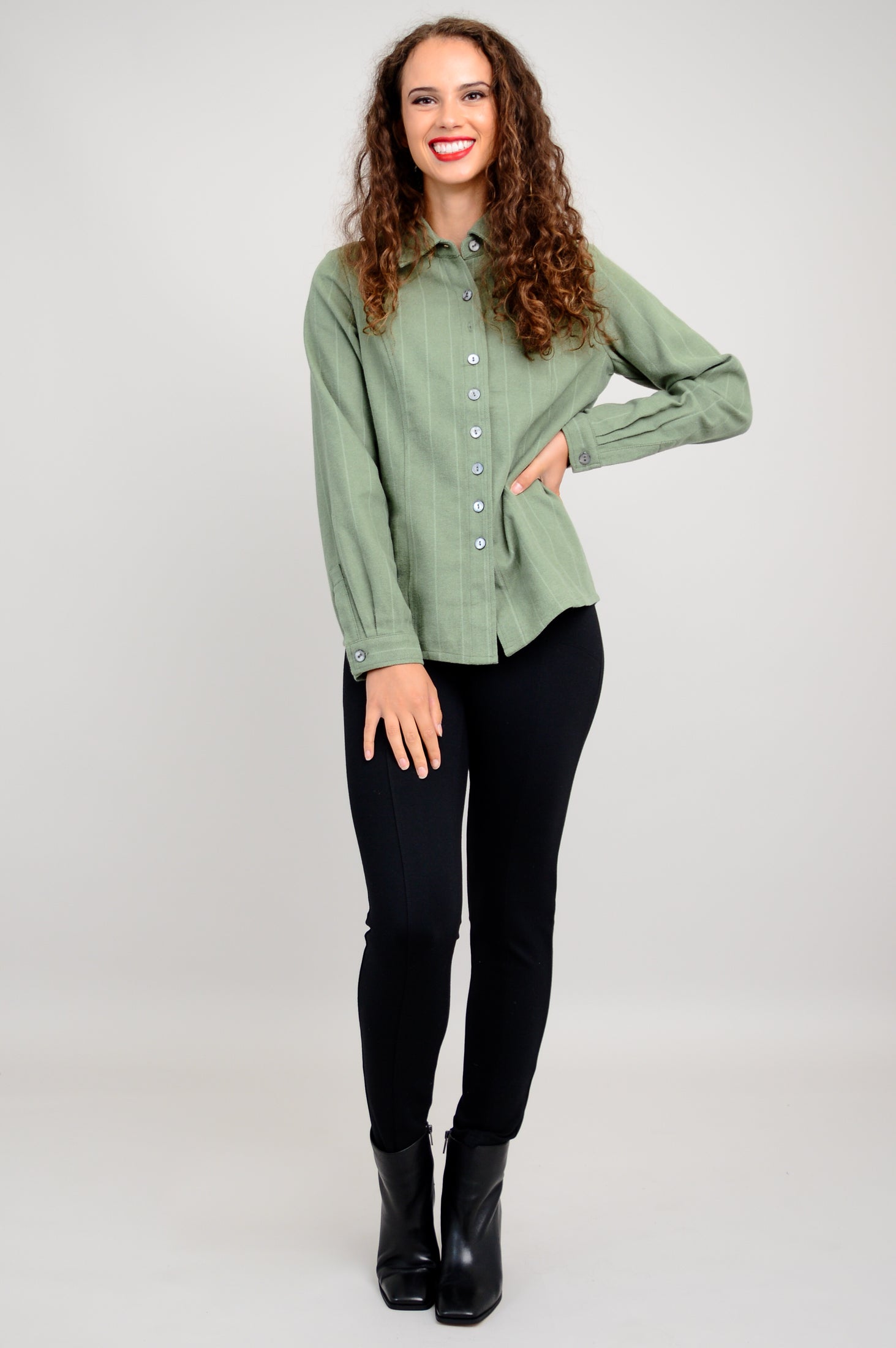 Alexis Top - Soft Khaki Flannel Shirt for Women | 100% Cotton Comfort | Perfect for Casual Wear & Layering