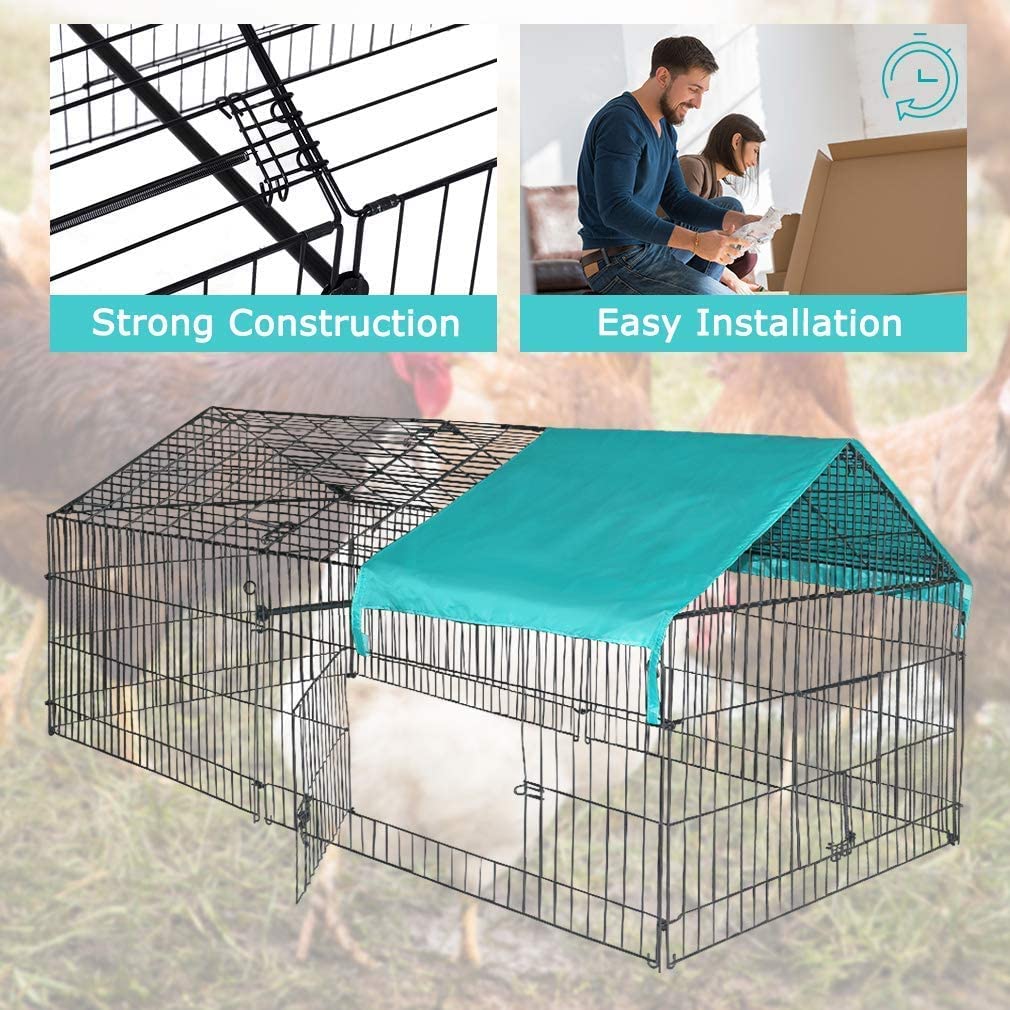 Premium Metal Walk-in Chicken Coop with Waterproof UV-Resistant Cover - Large Poultry Cage, Duck House & Rabbit Playpen for Outdoor Backyard Farm Use | Durable Pet Fencing for Hens, Ducks & Small Animals | Perfect for Free-Range Farming, Urban Homesteading & Pet Protection