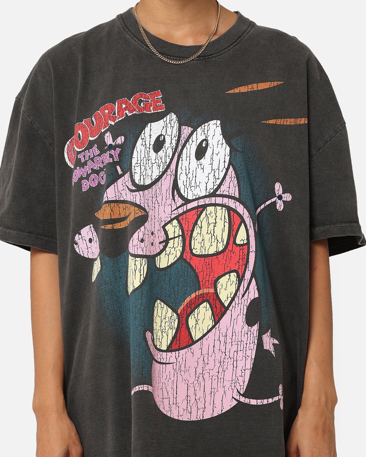 American Thrift X Cartoon Network Courage The Cowardly Dog Heavyweight Cotton T-Shirt - Black Wash - Vintage Cartoon Graphic Tee for Men & Women - Casual Wear, Cosplay, and Fan Merch Collection