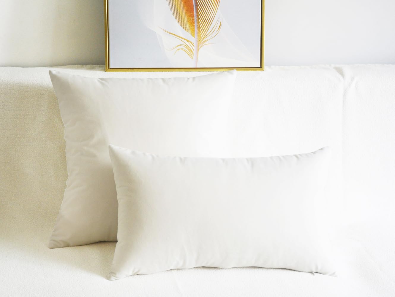 Velvet Cushion Covers (Pack of 2) - Soft Decorative Throw Pillow Cases 12x20 Inches (30x50 cm) for Sofa, Bedroom, Car - Creamy White - Perfect for Home Decor, Cozy Living Room Accents & Comfortable Travel Accessories