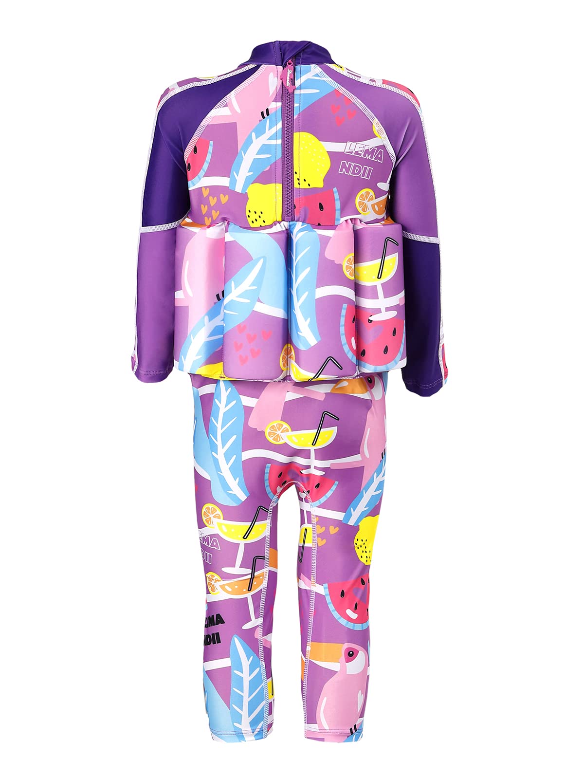 **Lemandii Girls' 3/4 Sleeve One-Piece Floatation Swimsuit with Adjustable Buoyancy & Back Zipper – Safe Swimwear for Kids, Toddler Pool, Beach & Water Play**