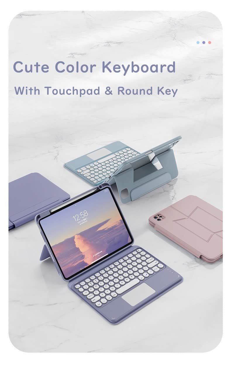 HENGHUI Magnetic Keyboard Case for iPad 9.7 Inch (5th/6th Gen 2017/2018) & iPad Pro 9.7 - Bluetooth Touchpad Keyboard with Clear Back Cover, Light Blue Round Keys - Perfect for Work, Study & Travel