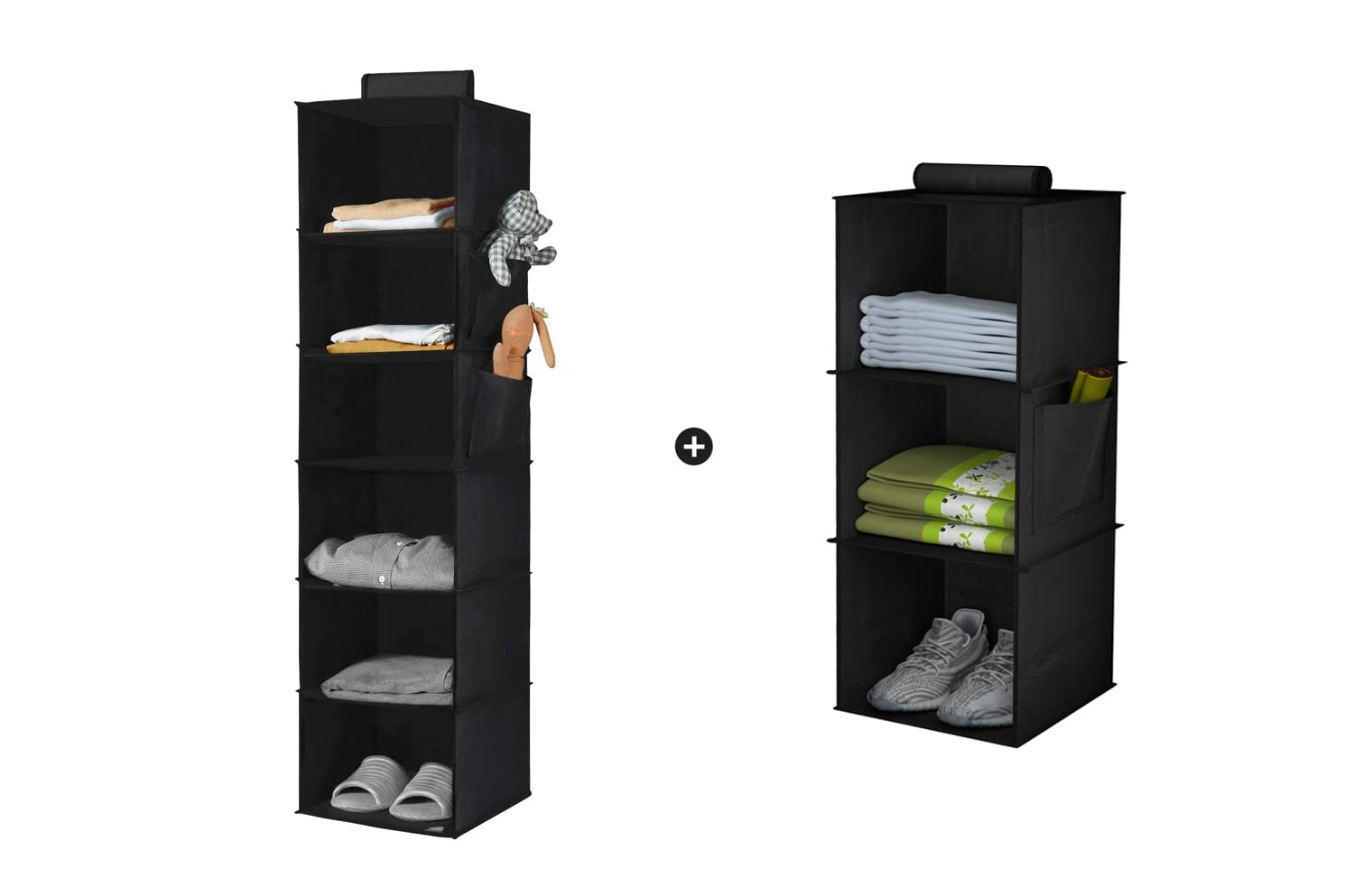 6-Shelf Hanging Closet Organizer & 3-Shelf Storage Shelves - Space-Saving Wardrobe Organizer for Bedroom, Closet, Dorm - Perfect for Clothes, Shoes, Accessories & More