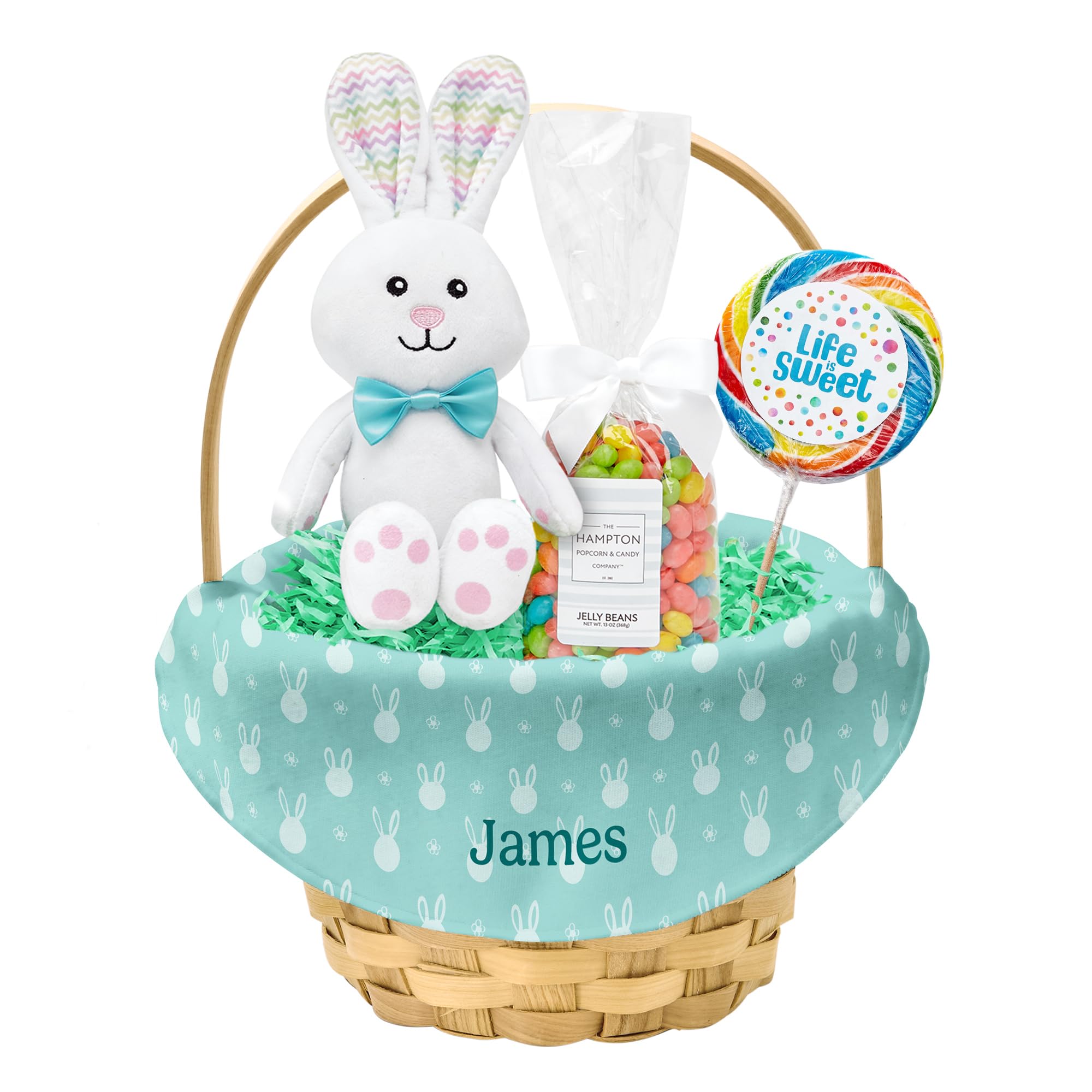 Personalized Easter Basket for Kids - Custom Fillable Wicker Basket with Aqua Bunny Faces - Easter Basket Stuffers for Boys & Girls - Perfect for Easter Egg Hunts, Gift Giving & Holiday Decor