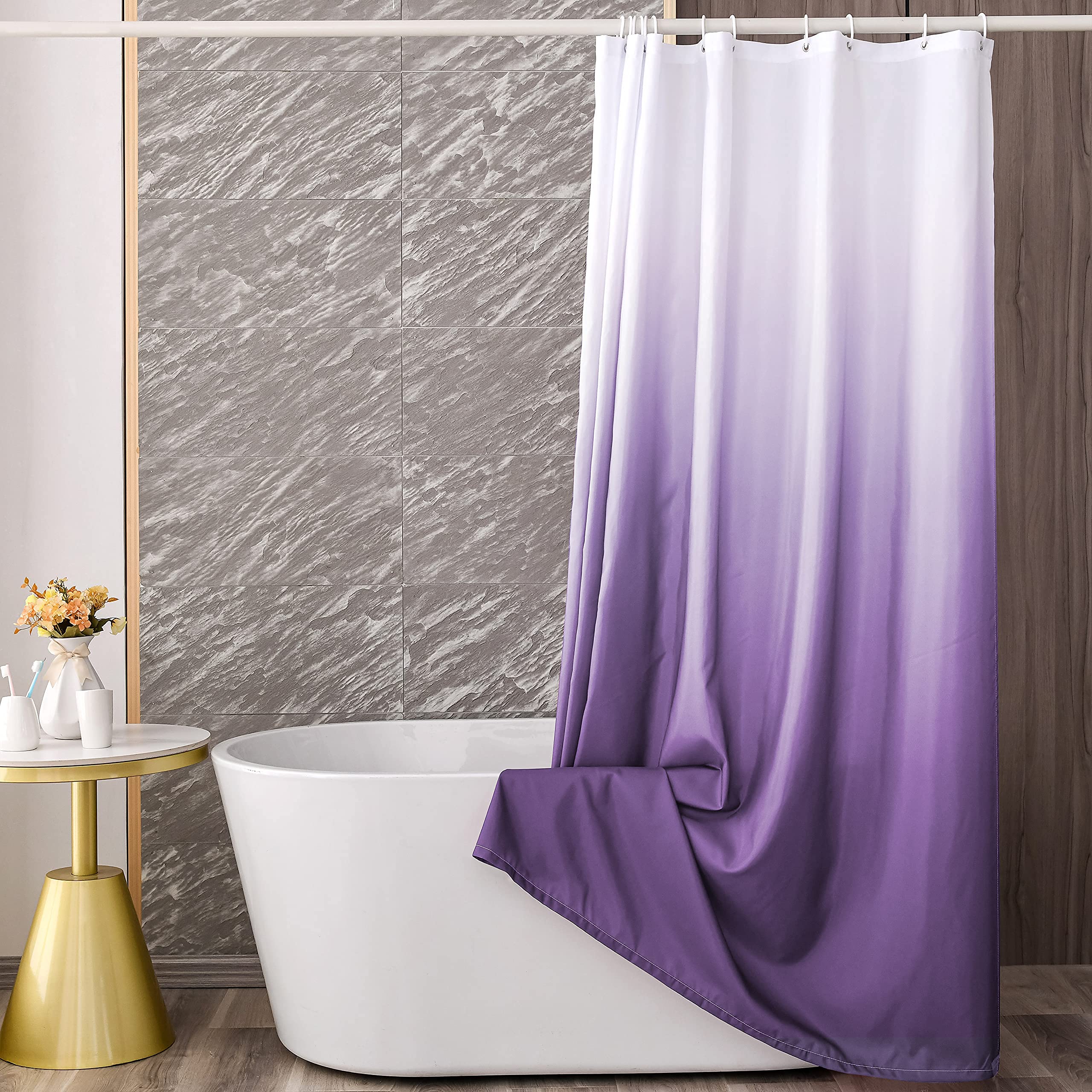 YI & ZE Ombre Dark Purple Shower Curtain Set - Waterproof Polyester Fabric Bathroom Decor with 12 Hooks (72x96 Inches) - Perfect for Modern Bathrooms & Spa-Like Showers